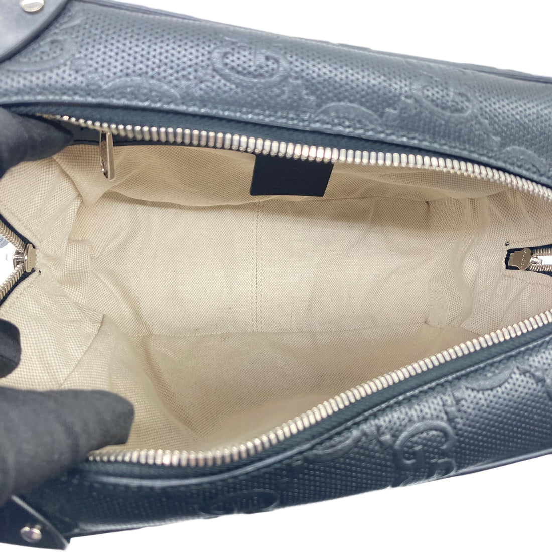 Gucci Embossed Leather Soft Box Messenger Black GG346