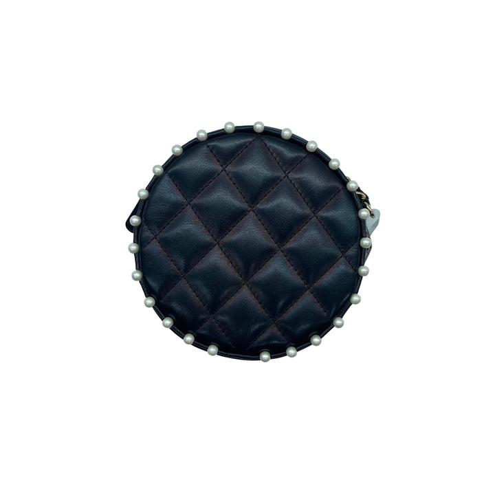 Chanel Quilted Lambskin Pearl Round Bag Black LV404