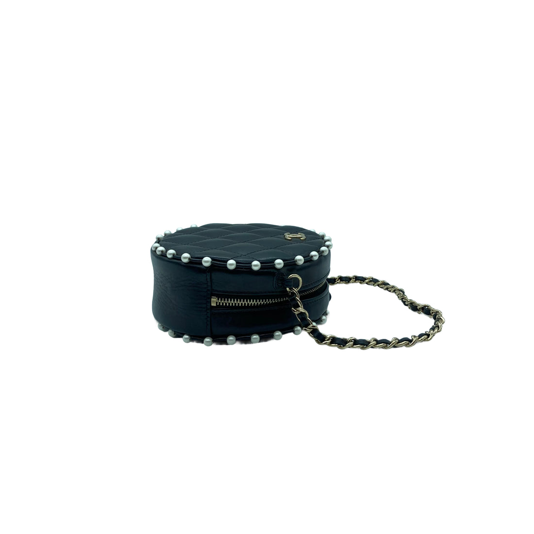 Chanel Quilted Lambskin Pearl Round Bag Black LV404
