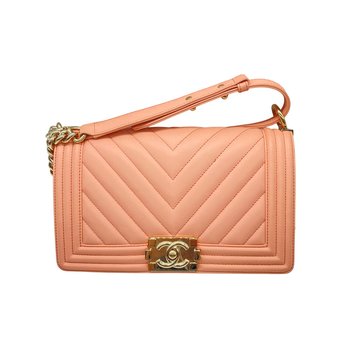 Chanel Medium Chevron Lambskin Boy Flap Pink CC400