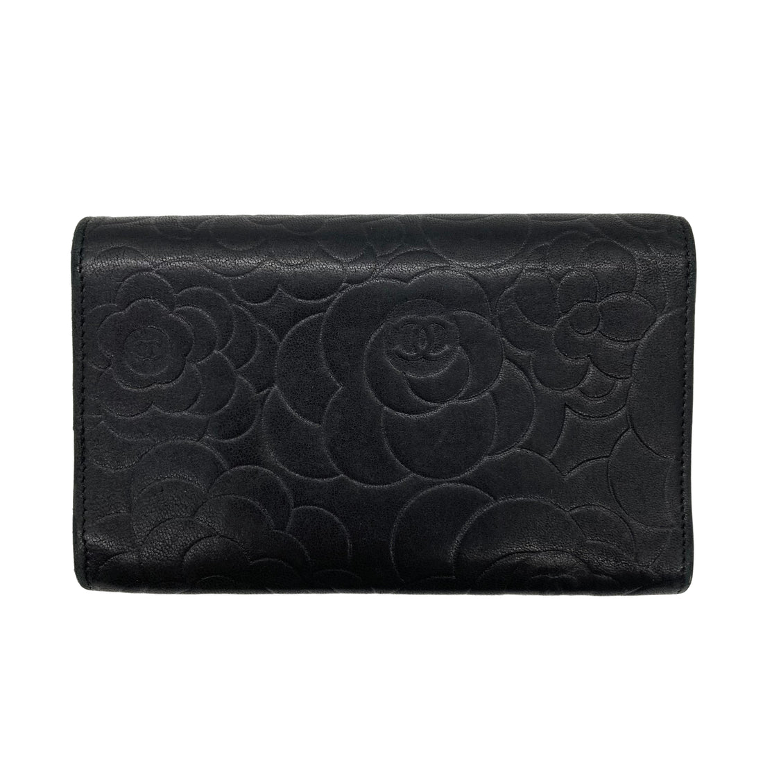Chanel Lambskin Camellia Embossed Wallet Black