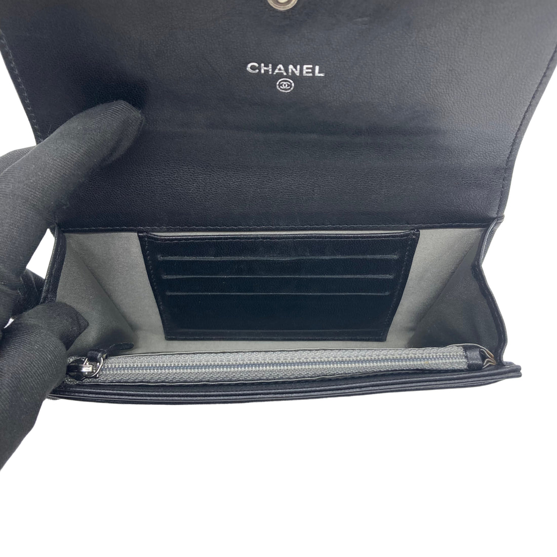 Chanel Lambskin Camellia Embossed Wallet Black