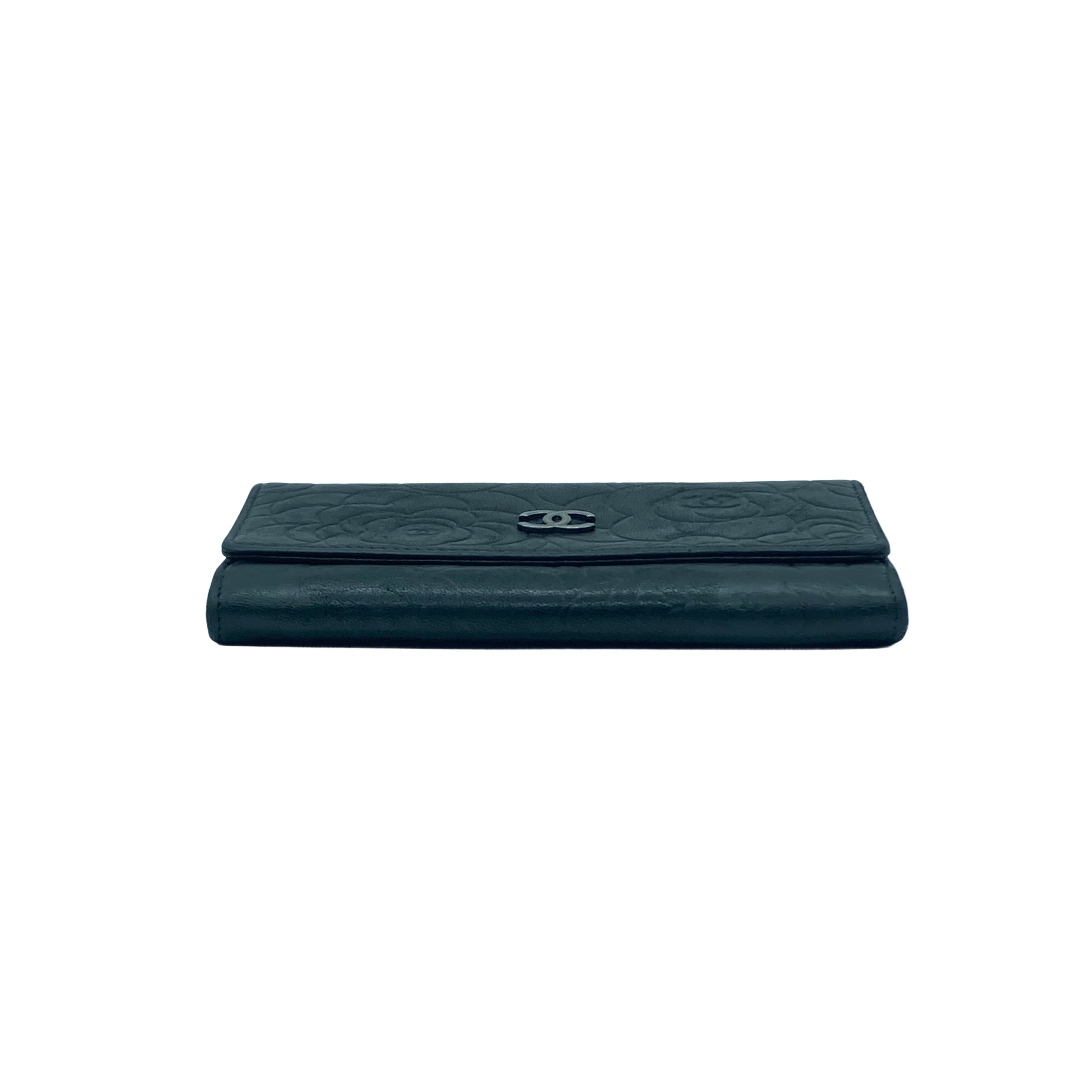 Chanel Lambskin Camellia Embossed Wallet Black