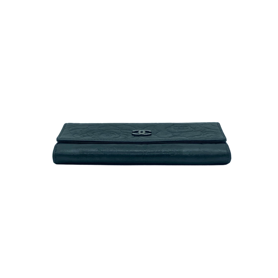 Chanel Lambskin Camellia Embossed Wallet Black