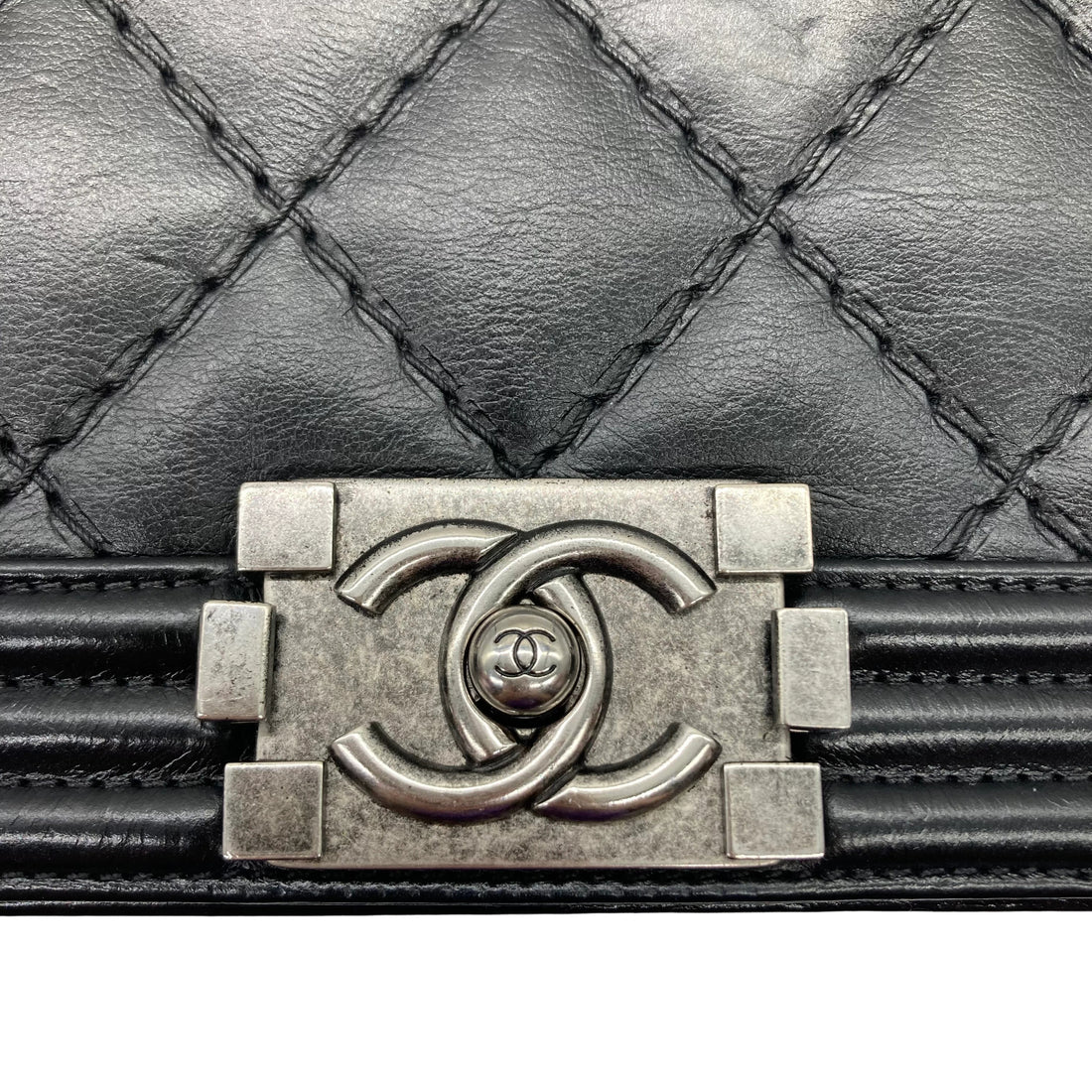 Chanel Calfskin Quilted Double Stitch Medium Boy Flap Black SHW CC453