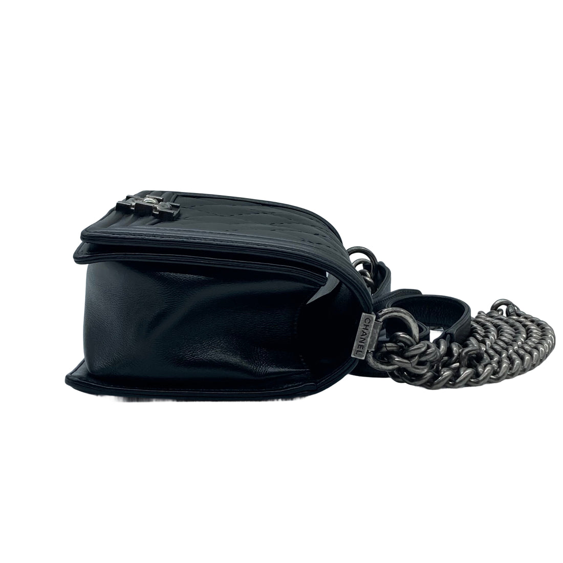 Chanel Calfskin Quilted Double Stitch Medium Boy Flap Black SHW CC453