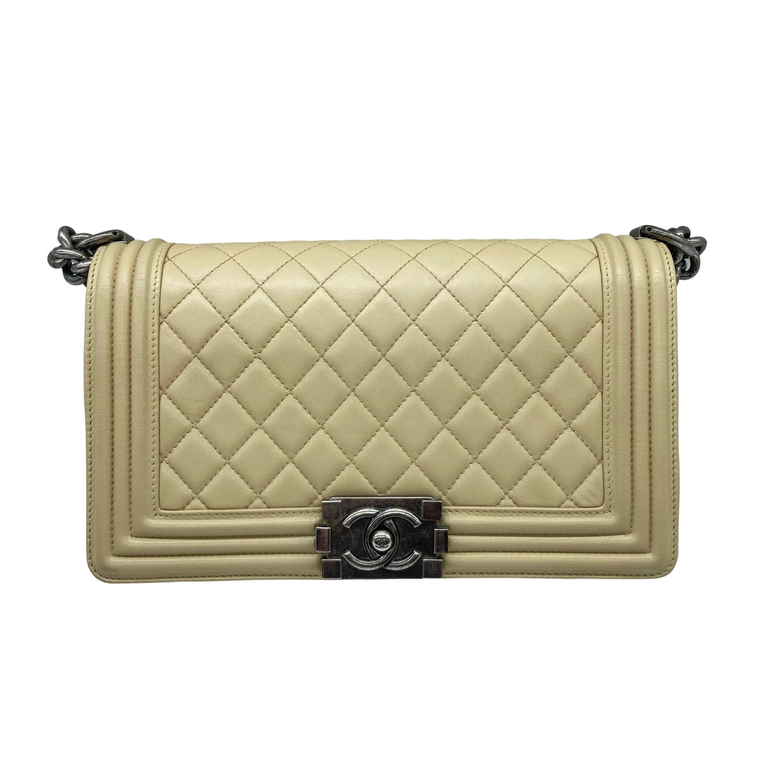 Chanel Quilted Lambskin Medium Boy Beige/Black (16***95) CC446