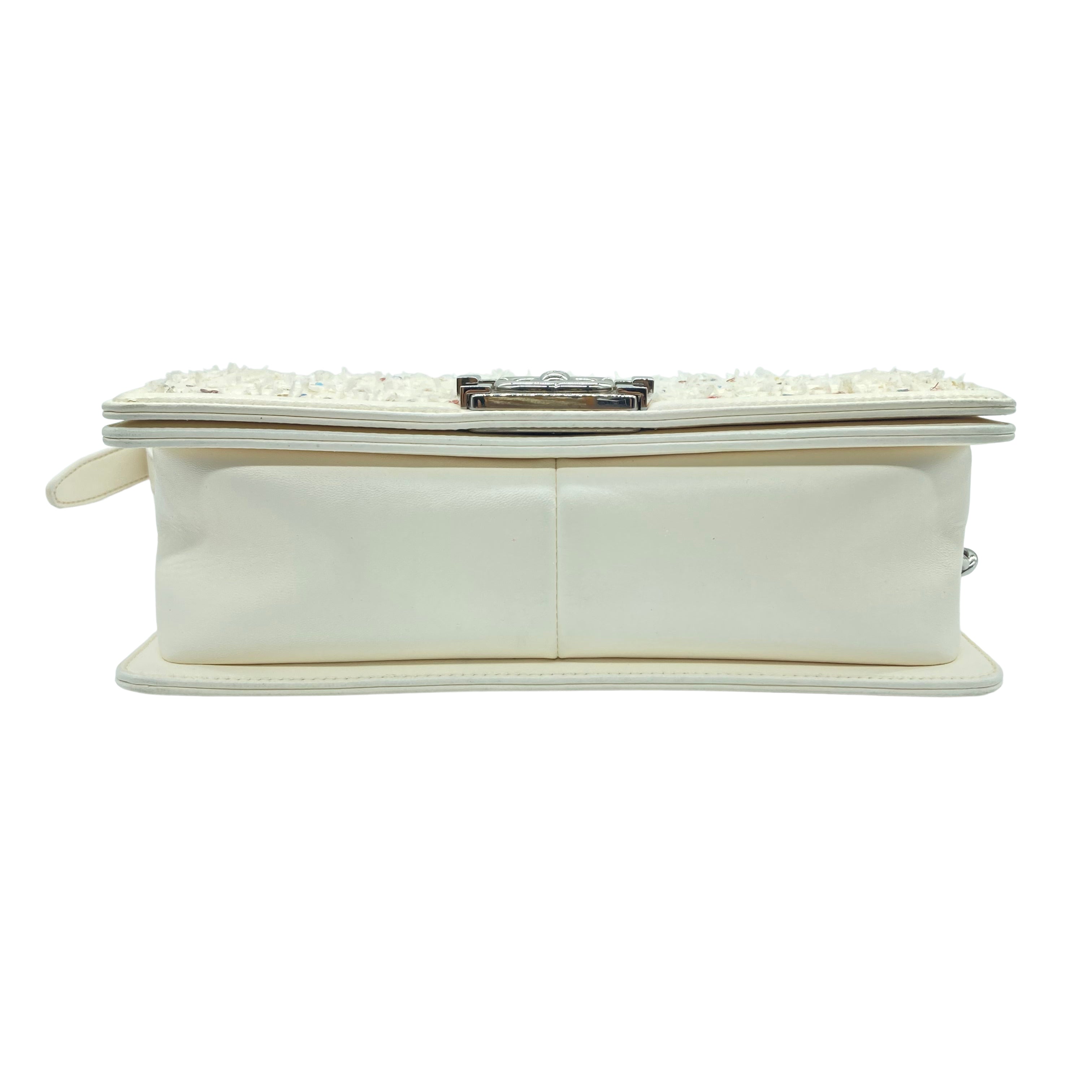 Chanel Sequins Embroidered Medium Boy White (24***85)CC455