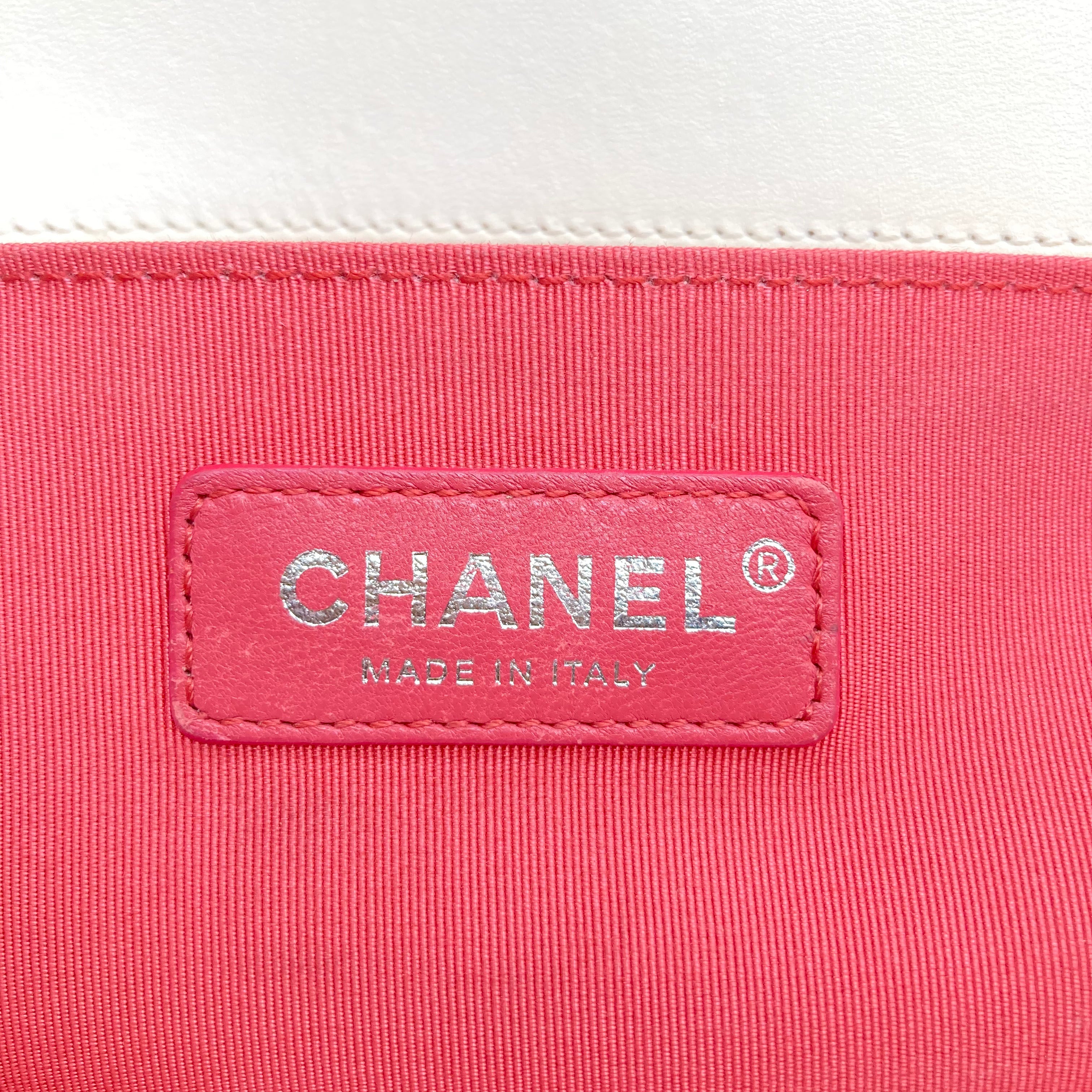 Chanel Sequins Embroidered Medium Boy White (24***85)CC455