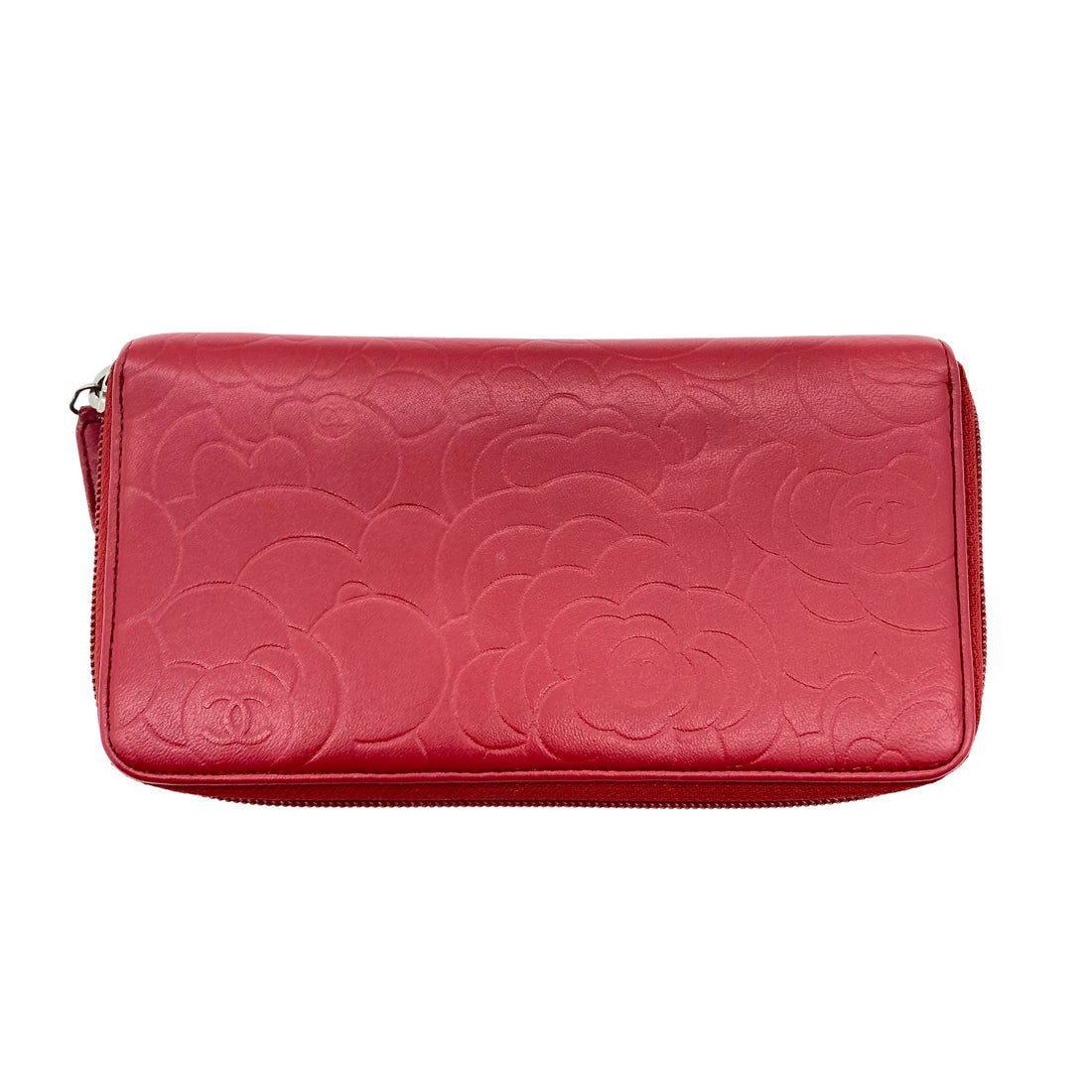 Chanel Camellia Embossed Zip Wallet Red (15***86)CC448