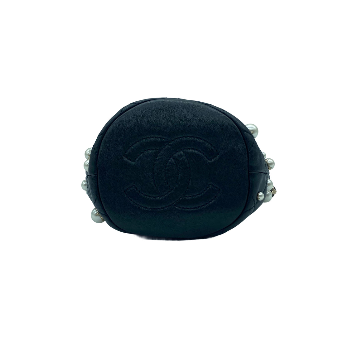 Chanel Lambskin Quilted Pearl Mini Bucket Black (31***20)cc487