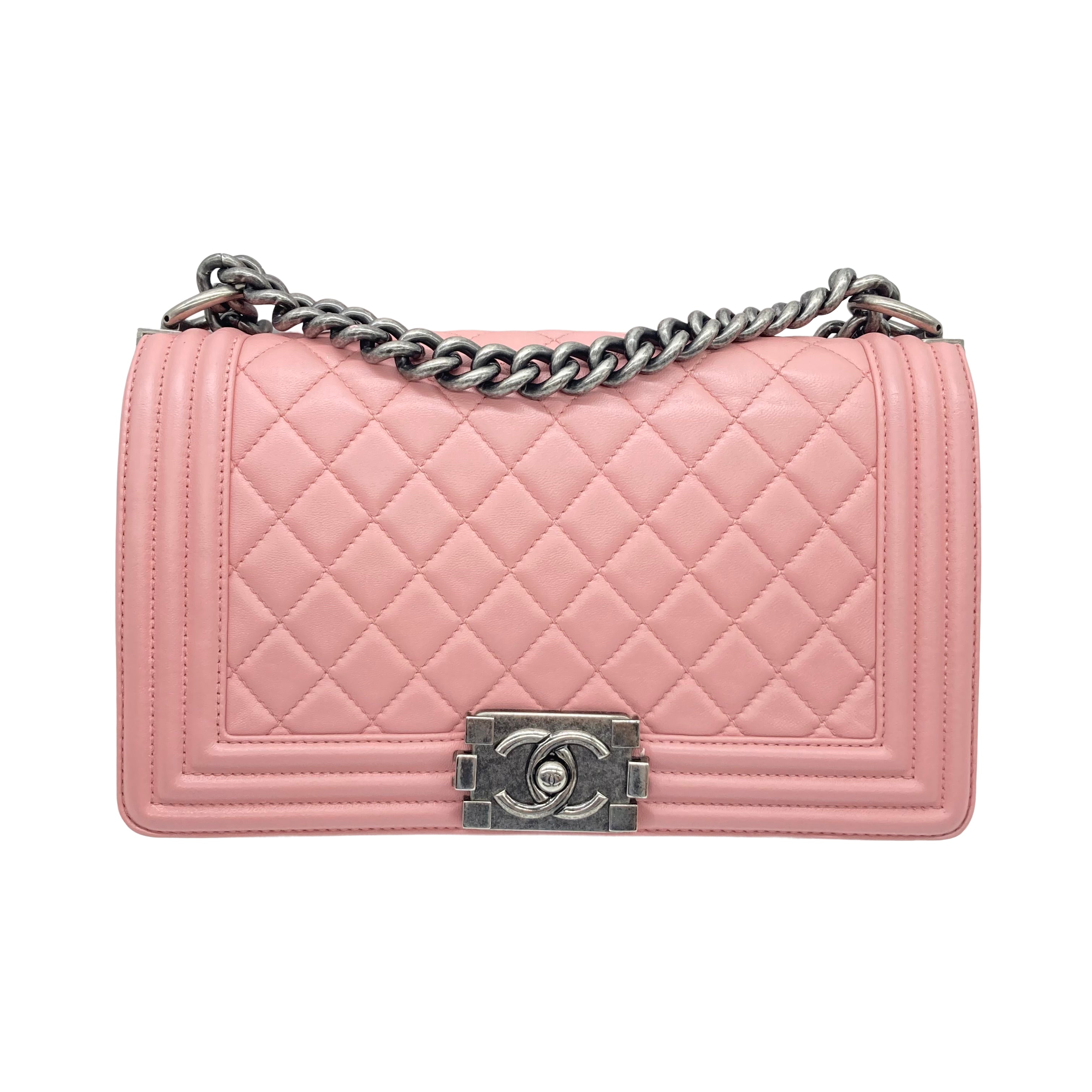 Chanel Quilted Lambskin Medium Flap Boy Pink（20***49）CC475