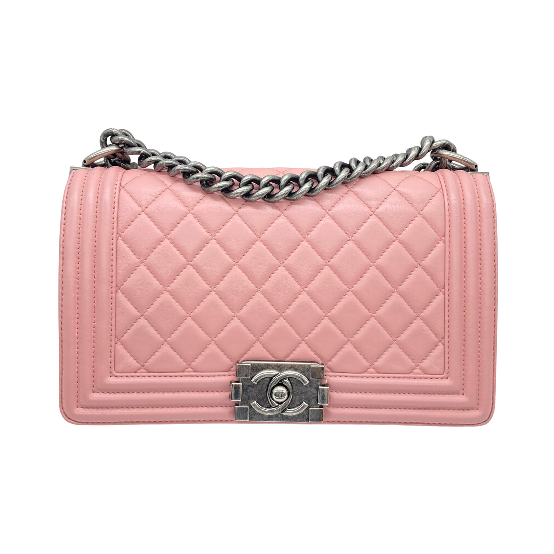 Chanel Quilted Lambskin Medium Flap Boy Pink（20***49）CC475