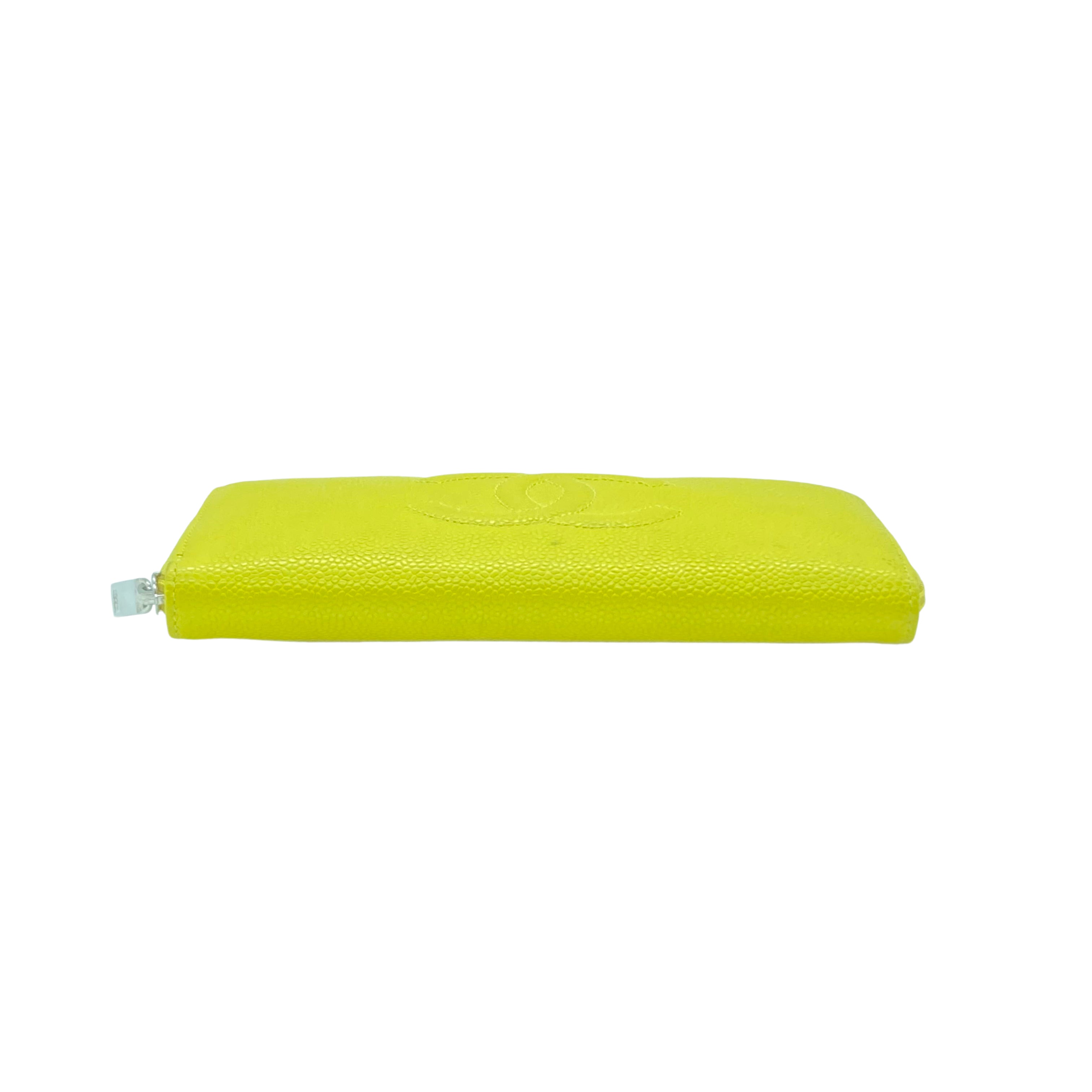 Chanel Caviar Leather CC Zip Long Wallet Yellow(19***71) CC486