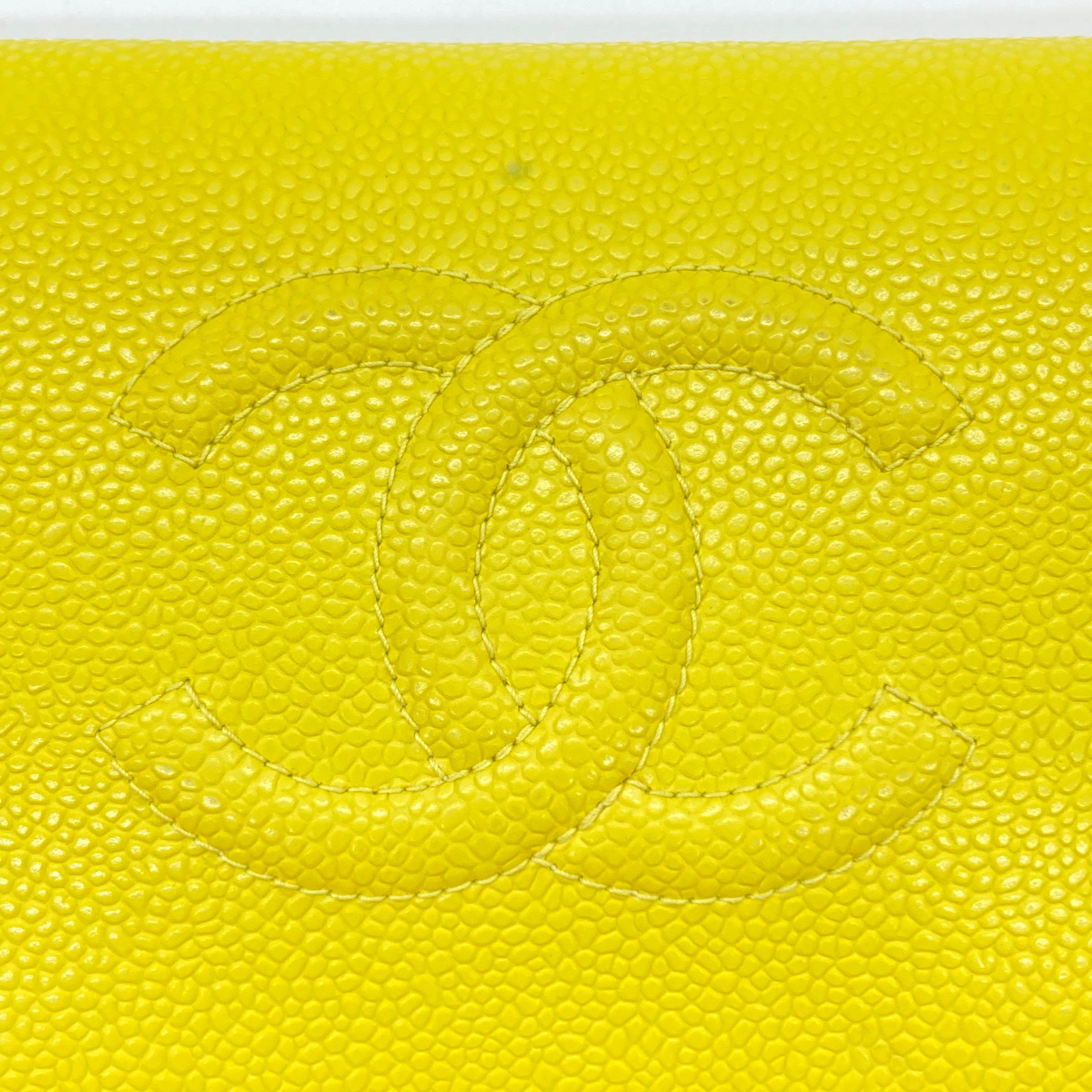 Chanel Caviar Leather CC Zip Long Wallet Yellow(19***71) CC486