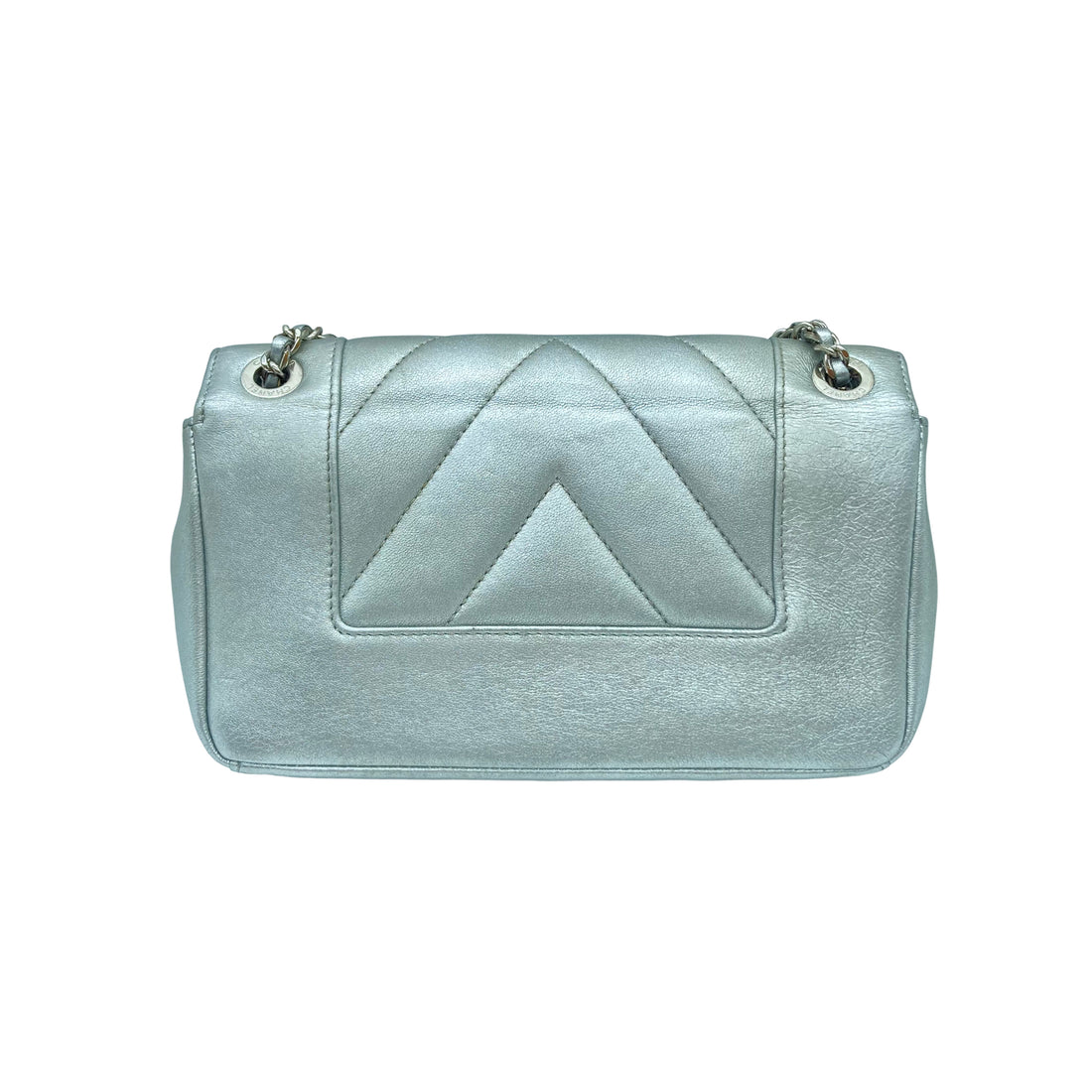 Chanel Chevron Mademoiselle Vintage Flap Shoulder Bag Silver (24***68) CC495