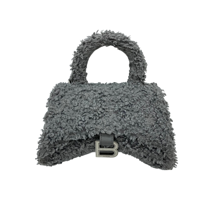 Balenciaga Hourglass Faux Fur Shoulder Bag Grey BB25