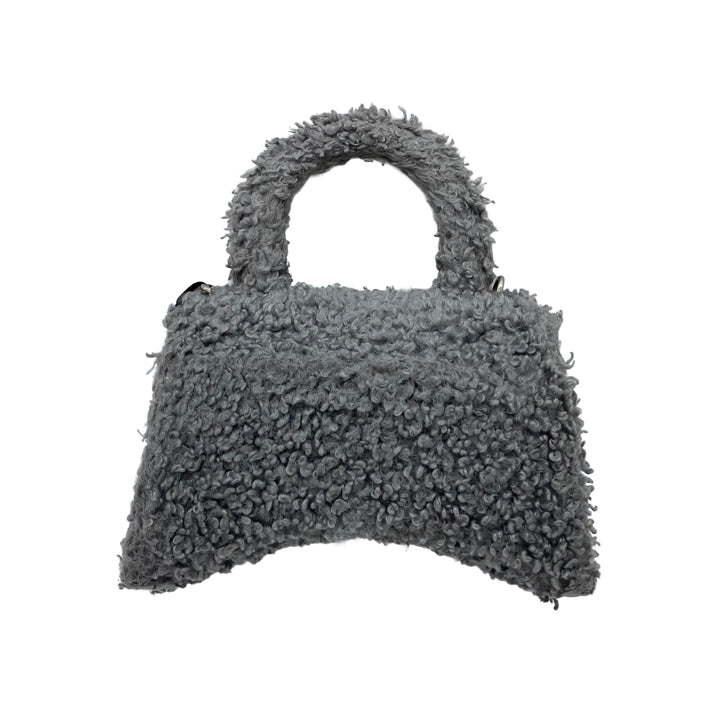 Balenciaga Hourglass Faux Fur Shoulder Bag Grey BB25