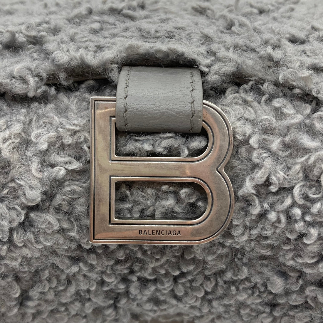 Balenciaga Hourglass Faux Fur Shoulder Bag Grey BB25