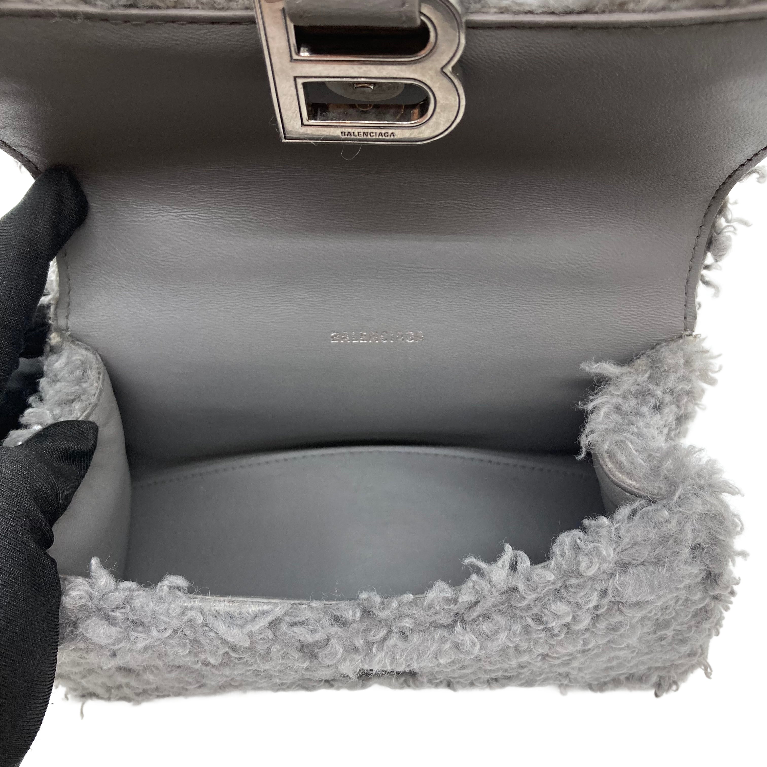 Balenciaga Hourglass Faux Fur Shoulder Bag Grey BB25
