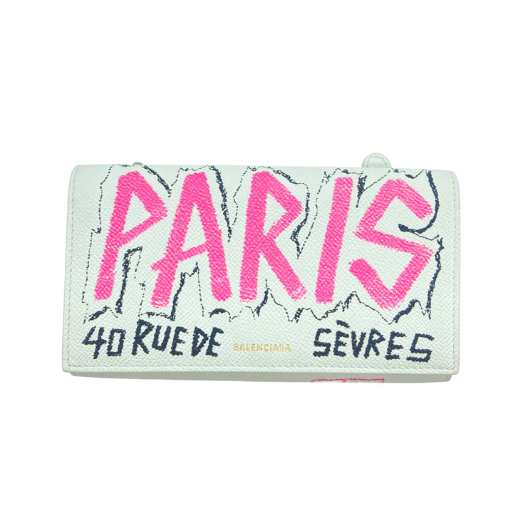 Balenciaga Multicolor Graffiti BB Leather Wallet On Chain BB24