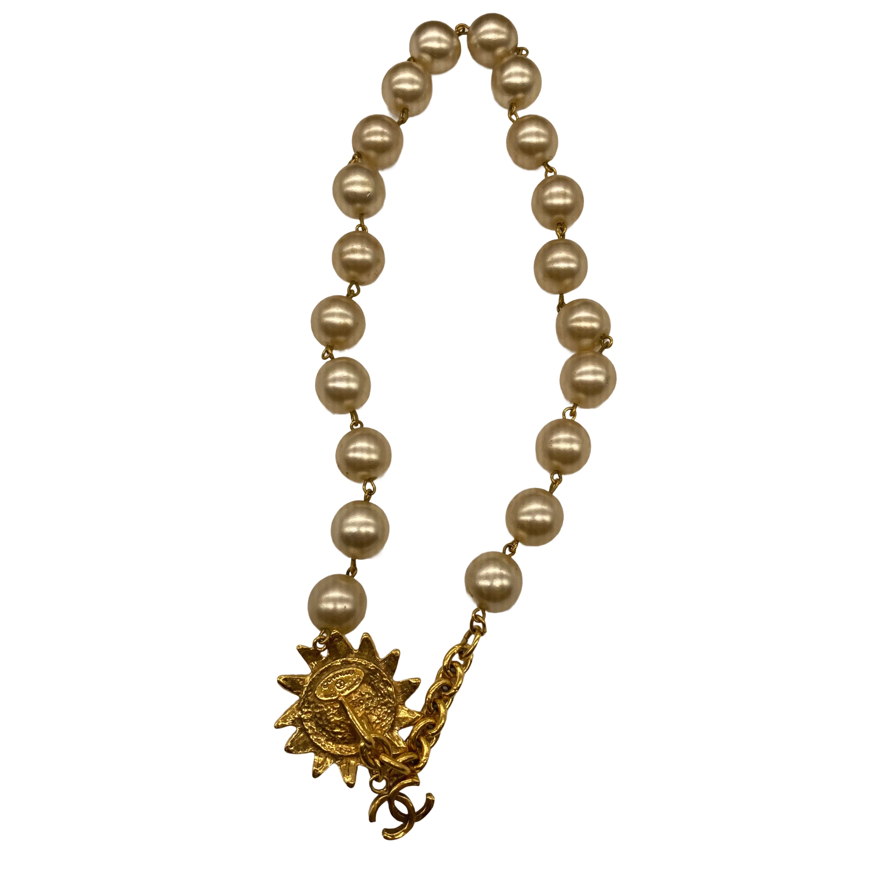 Chanel Faux Pearl Gold Toned Necklace