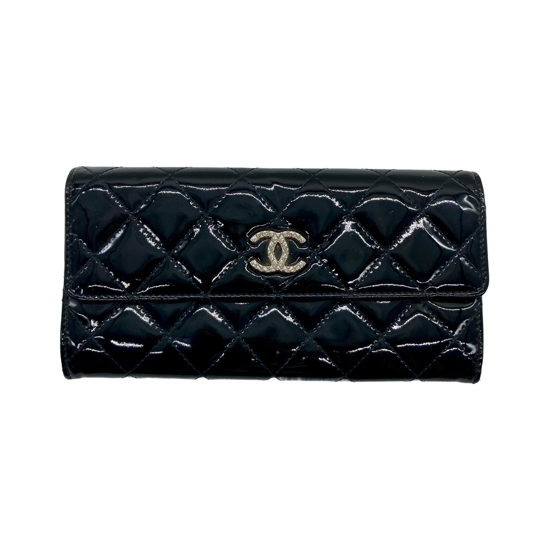 Chanel Patent Quilted Large Brilliant Flap Wallet Black CC510