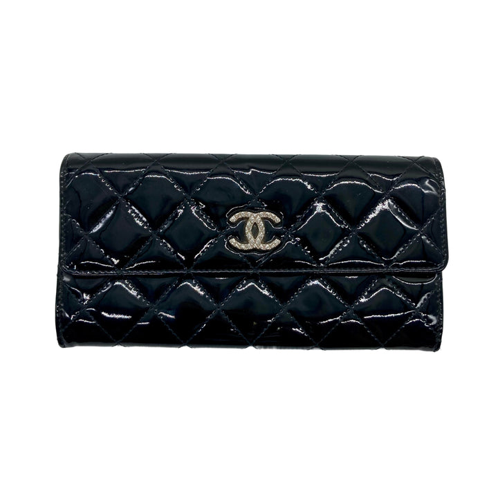 Chanel Patent Quilted Large Brilliant Flap Wallet Black CC510