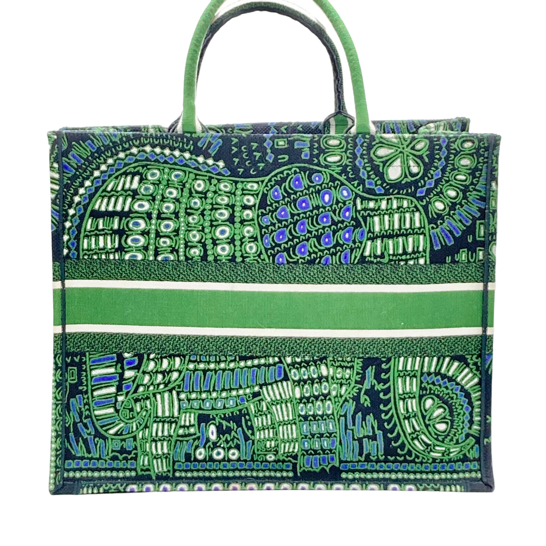 Christian Dior Canvas Embroidered Dior Animals Elephant Book Tote Green DR216