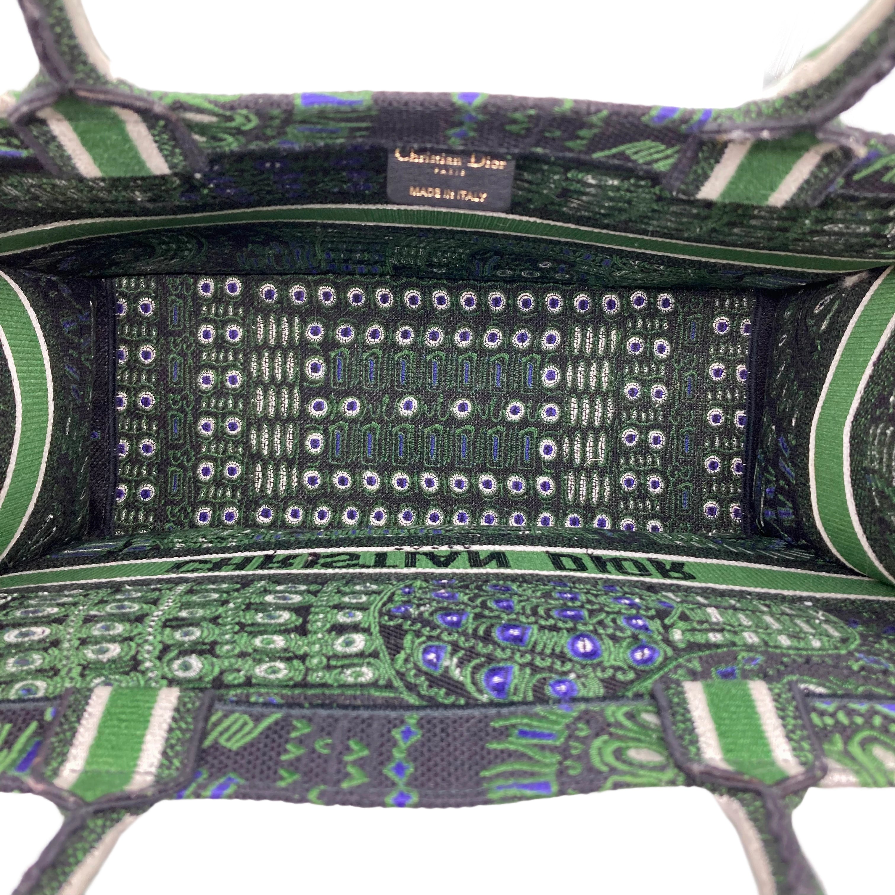Christian Dior Canvas Embroidered Dior Animals Elephant Book Tote Green DR216