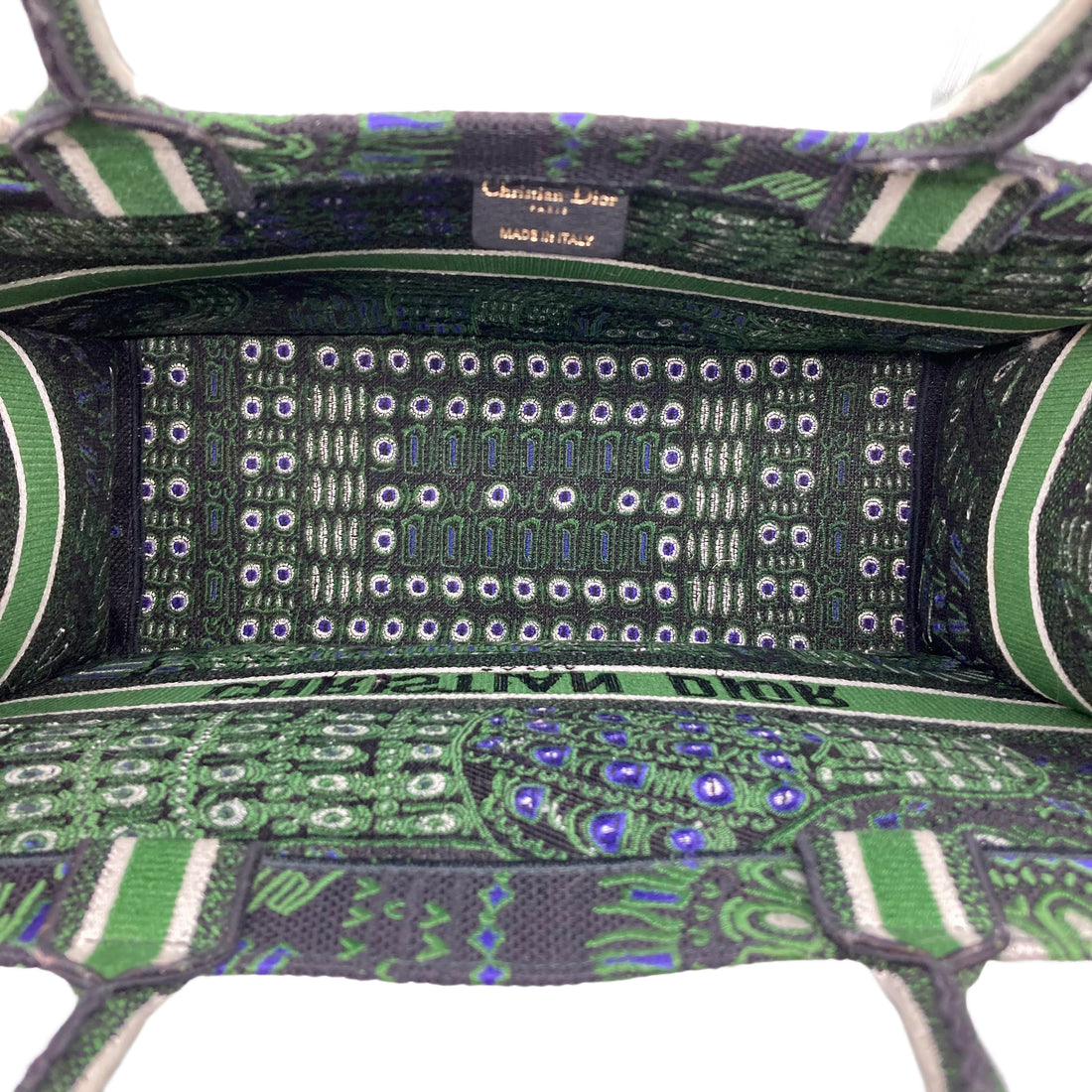 Christian Dior Canvas Embroidered Dior Animals Elephant Book Tote Green DR216
