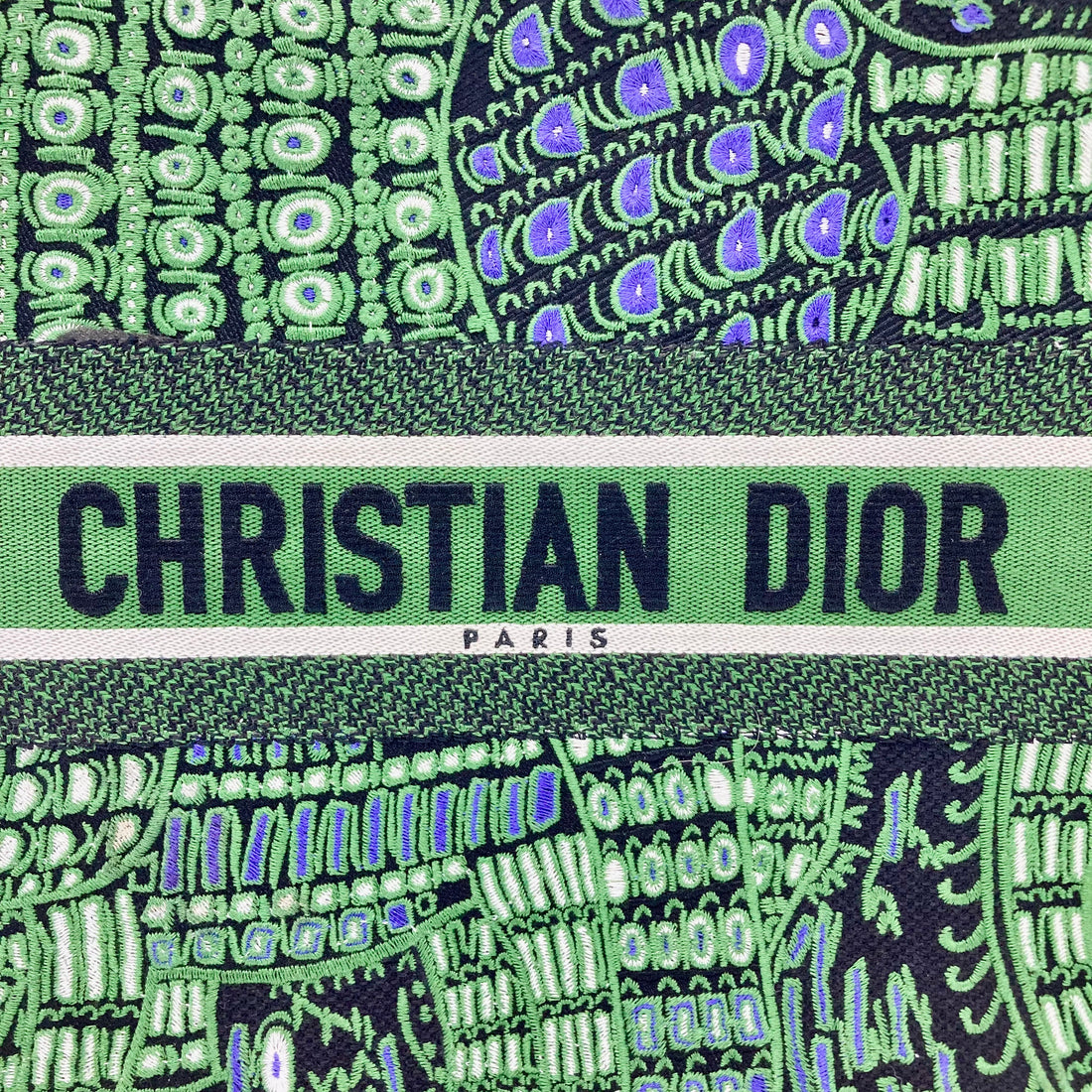 Christian Dior Canvas Embroidered Dior Animals Elephant Book Tote Green DR216