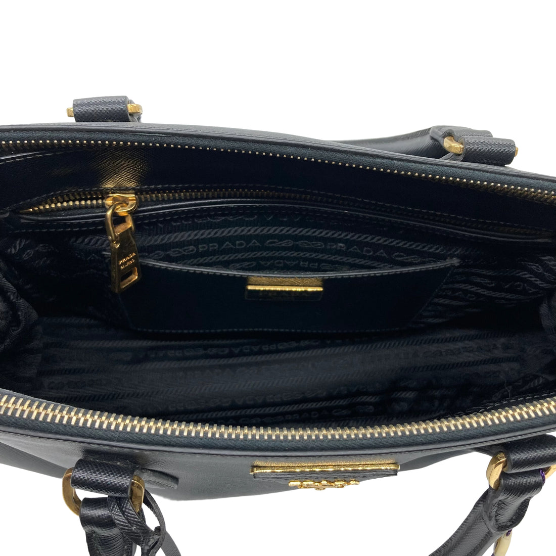 Prada Saffiano Lux Leather Medium Double Zip Tote Black PR120