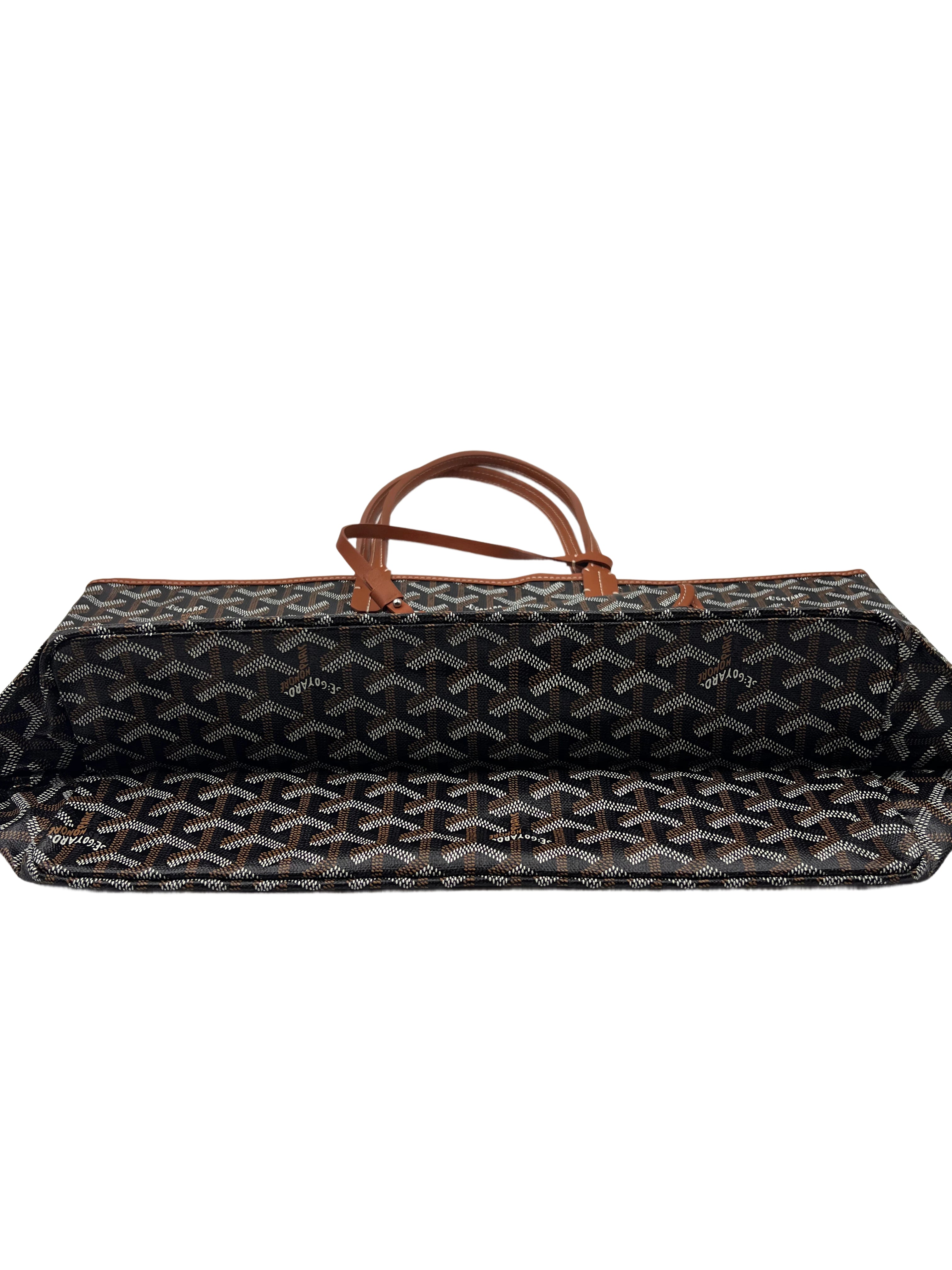 Goyard Goyardine Saint Louis Black Brown Shoulder Tote Bag & Pouch GR17
