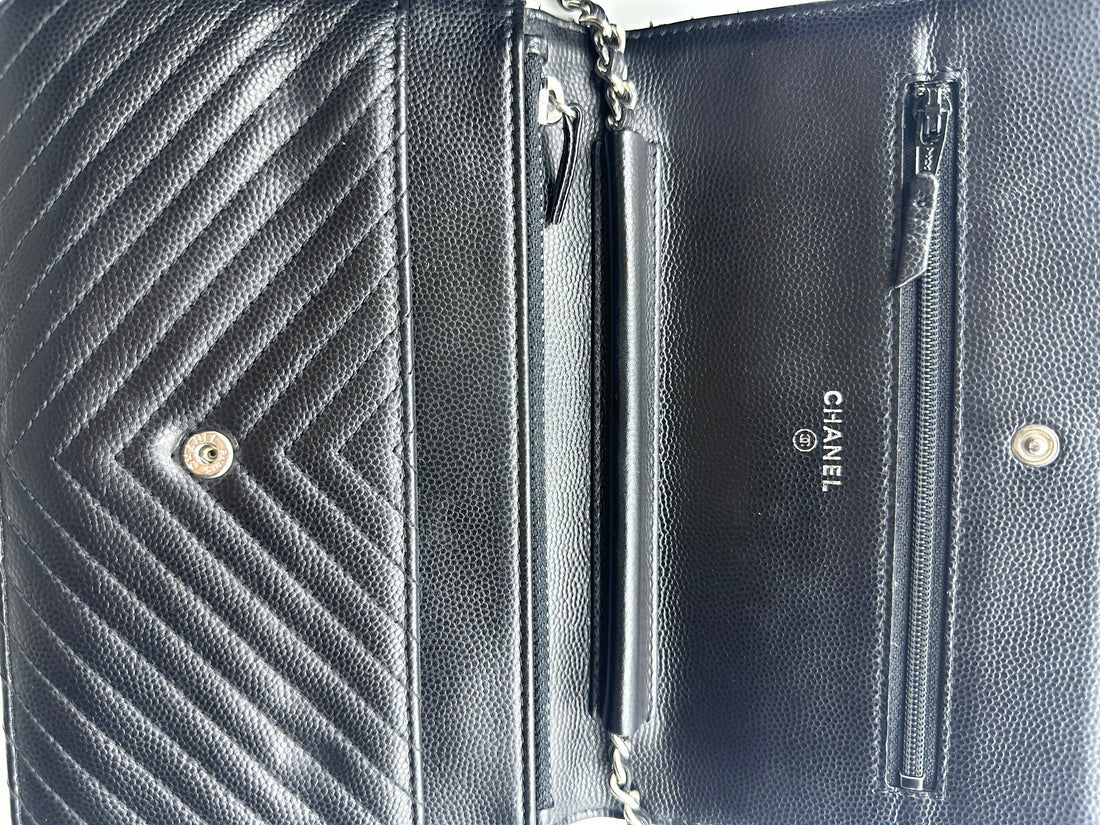 Caviar Chevron Wallet On Chain WOC Black(22***79) CC594
