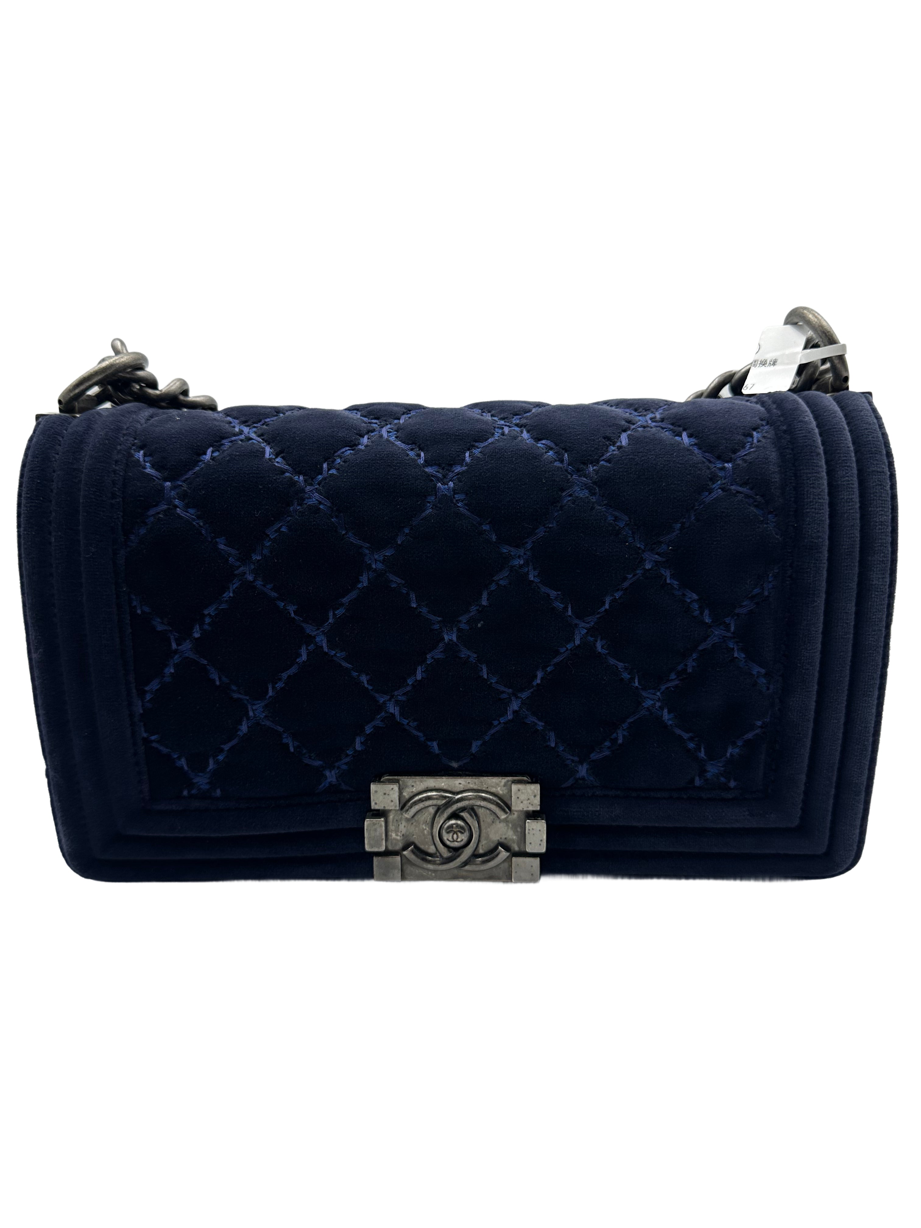 Chanel Stitch Quilted Velvet Medium Flap Boy Blue (19***92) CC593