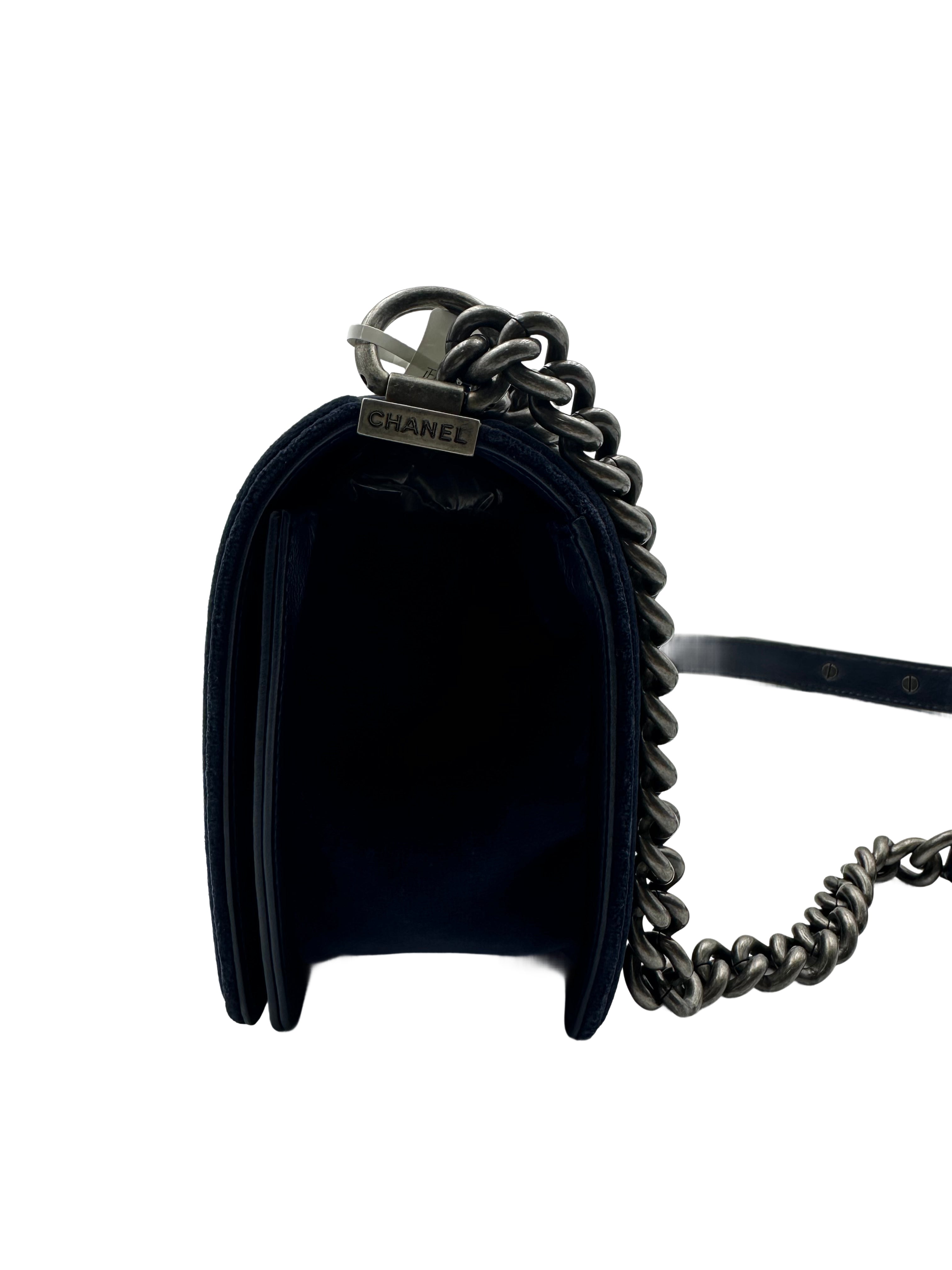 Chanel Stitch Quilted Velvet Medium Flap Boy Blue (19***92) CC593