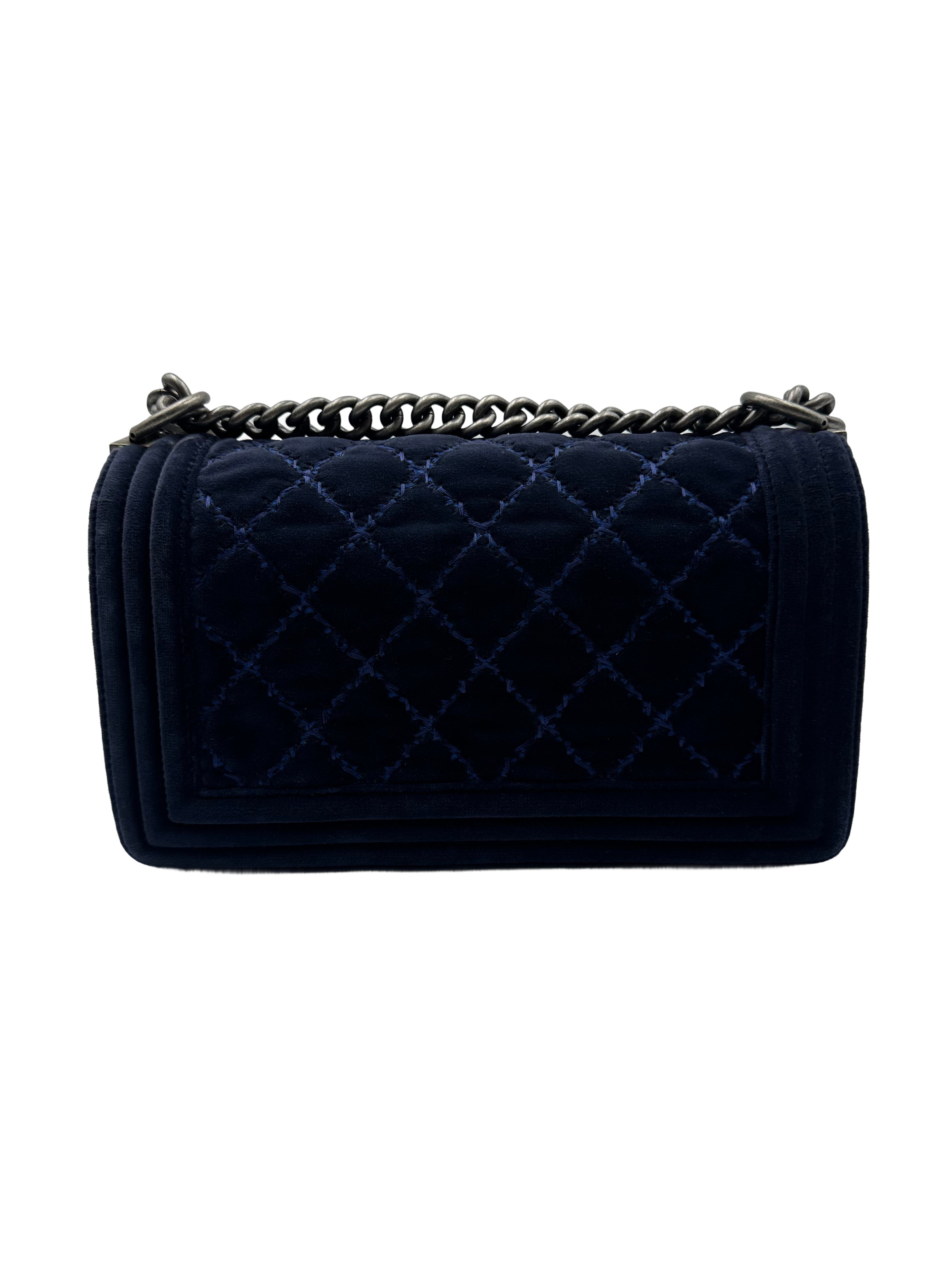 Chanel Stitch Quilted Velvet Medium Flap Boy Blue (19***92) CC593