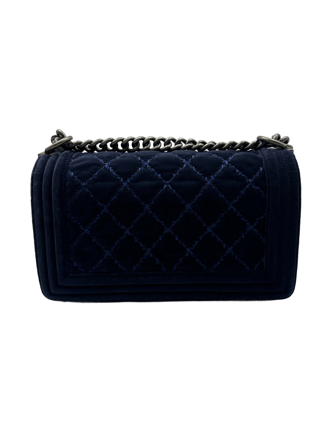 Chanel Stitch Quilted Velvet Medium Flap Boy Blue (19***92) CC593