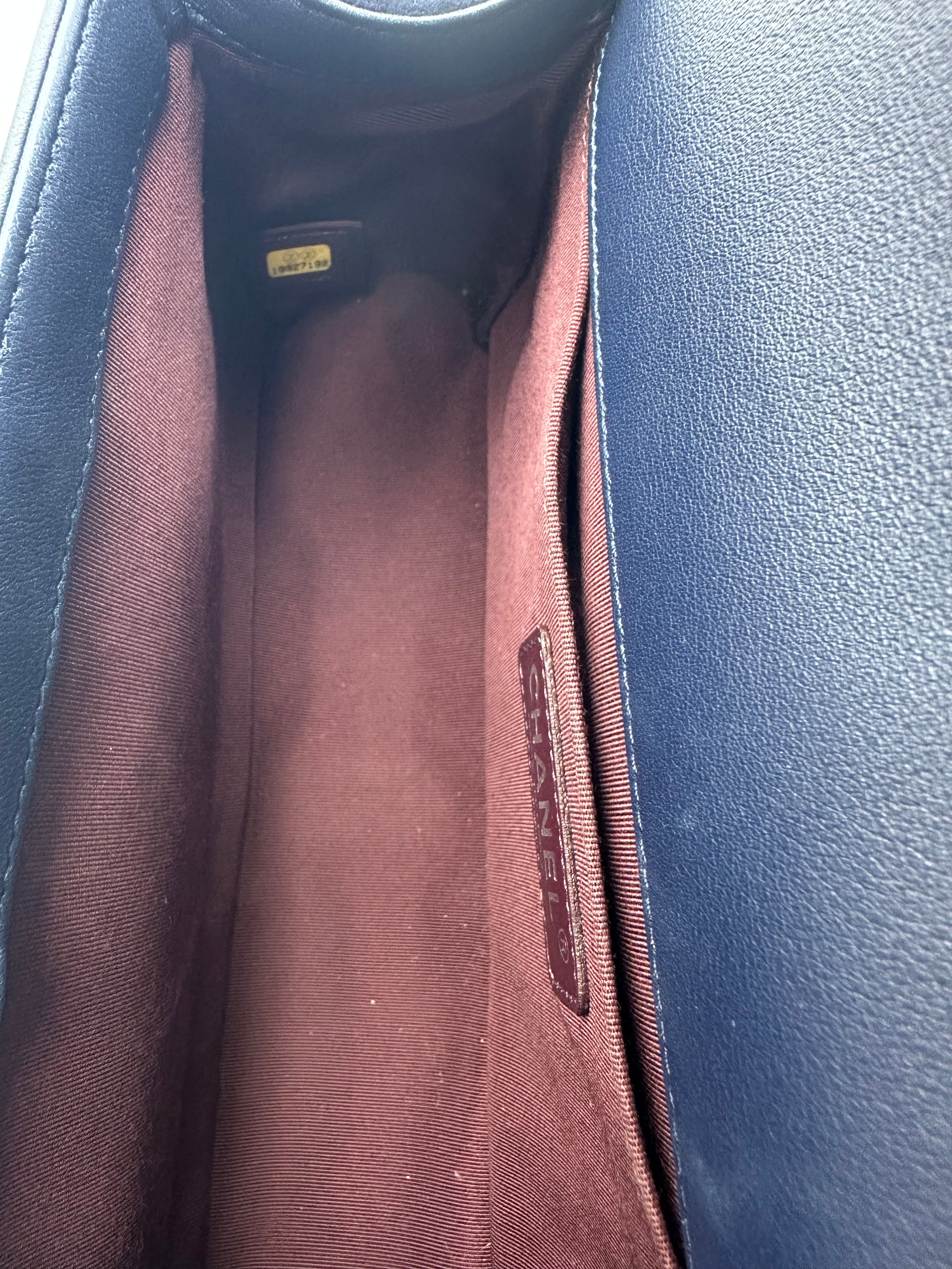 Chanel Stitch Quilted Velvet Medium Flap Boy Blue (19***92) CC593