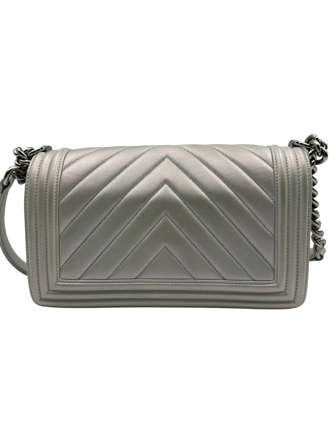 Chanel Chevron Medium Flap Boy Bag Pearl White (25***87) CC590