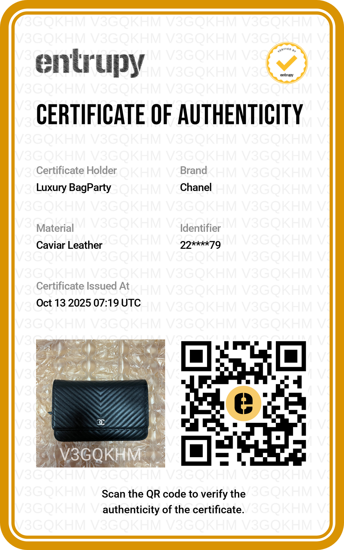 Caviar Chevron Wallet On Chain WOC Black(22***79) CC594