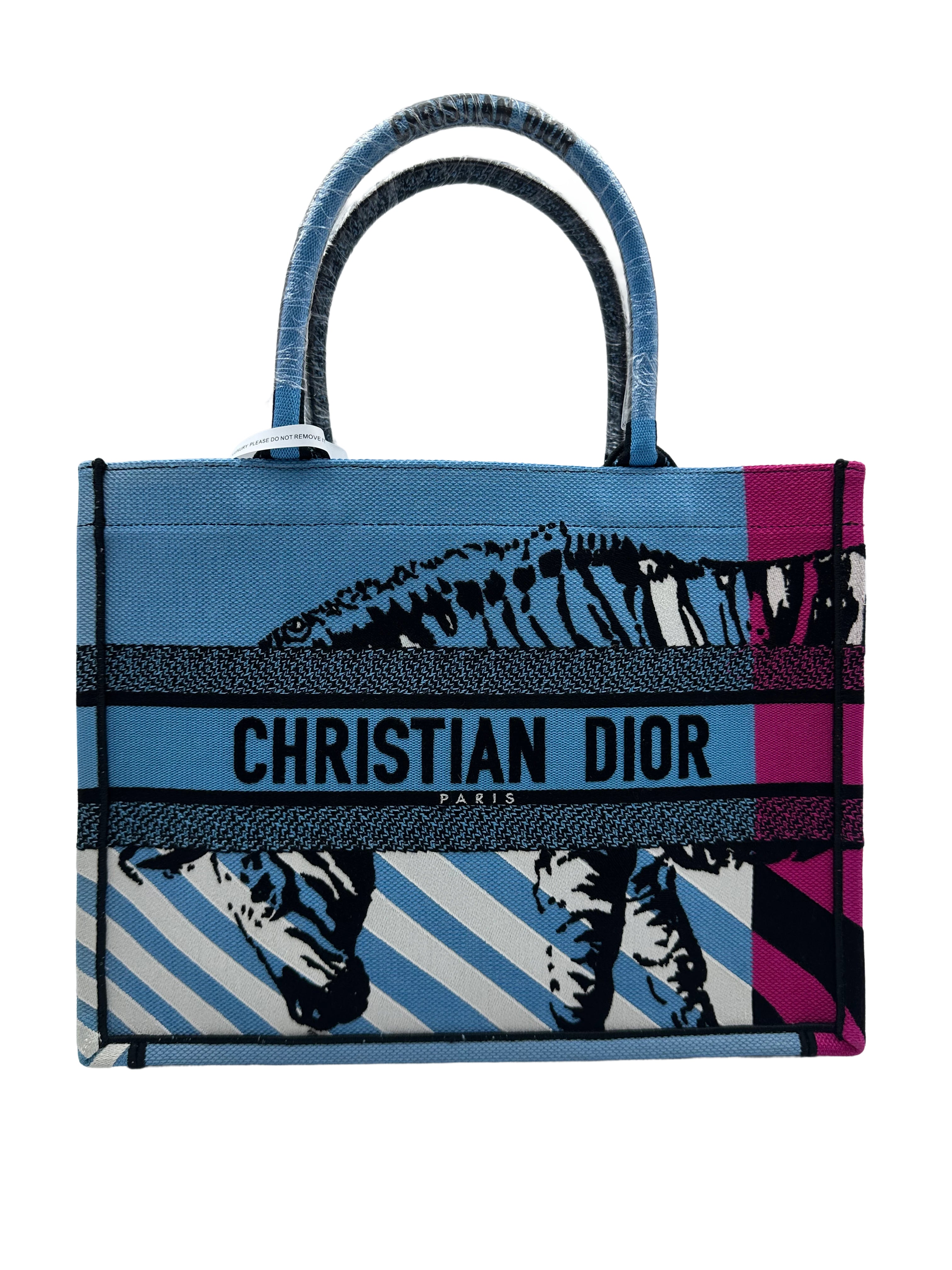 Christian Dior Zebra Embroidery Medium Booktote Blue DR239
