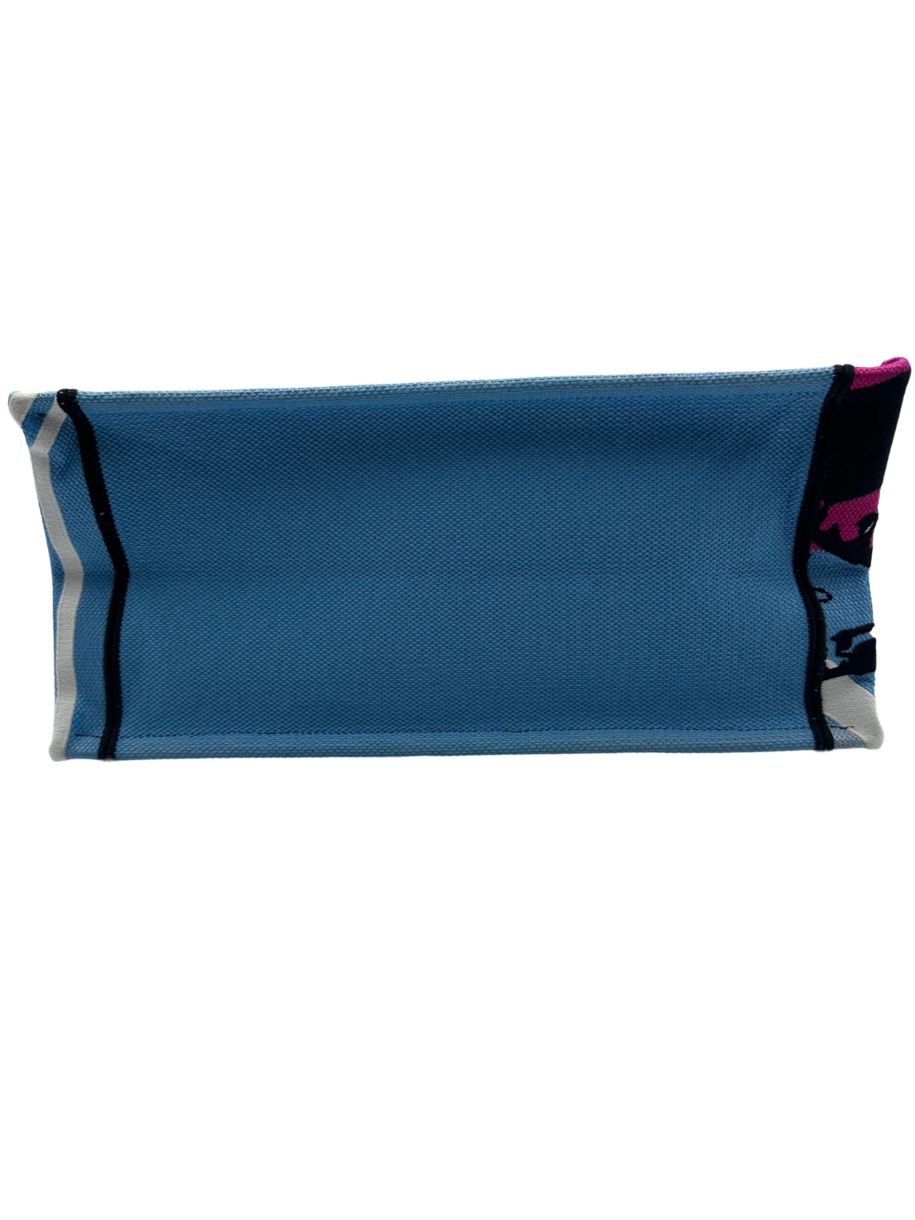 Christian Dior Zebra Embroidery Medium Booktote Blue DR239