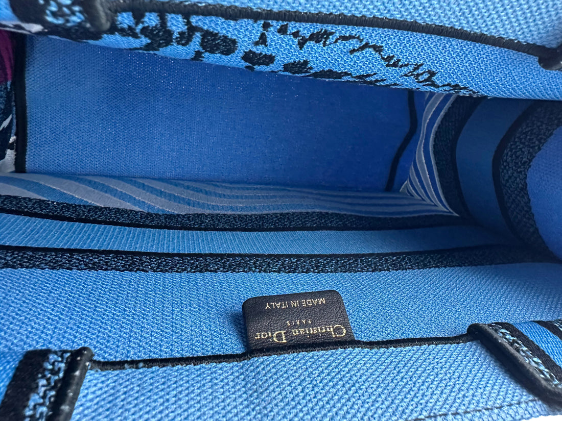 Christian Dior Zebra Embroidery Medium Booktote Blue DR239