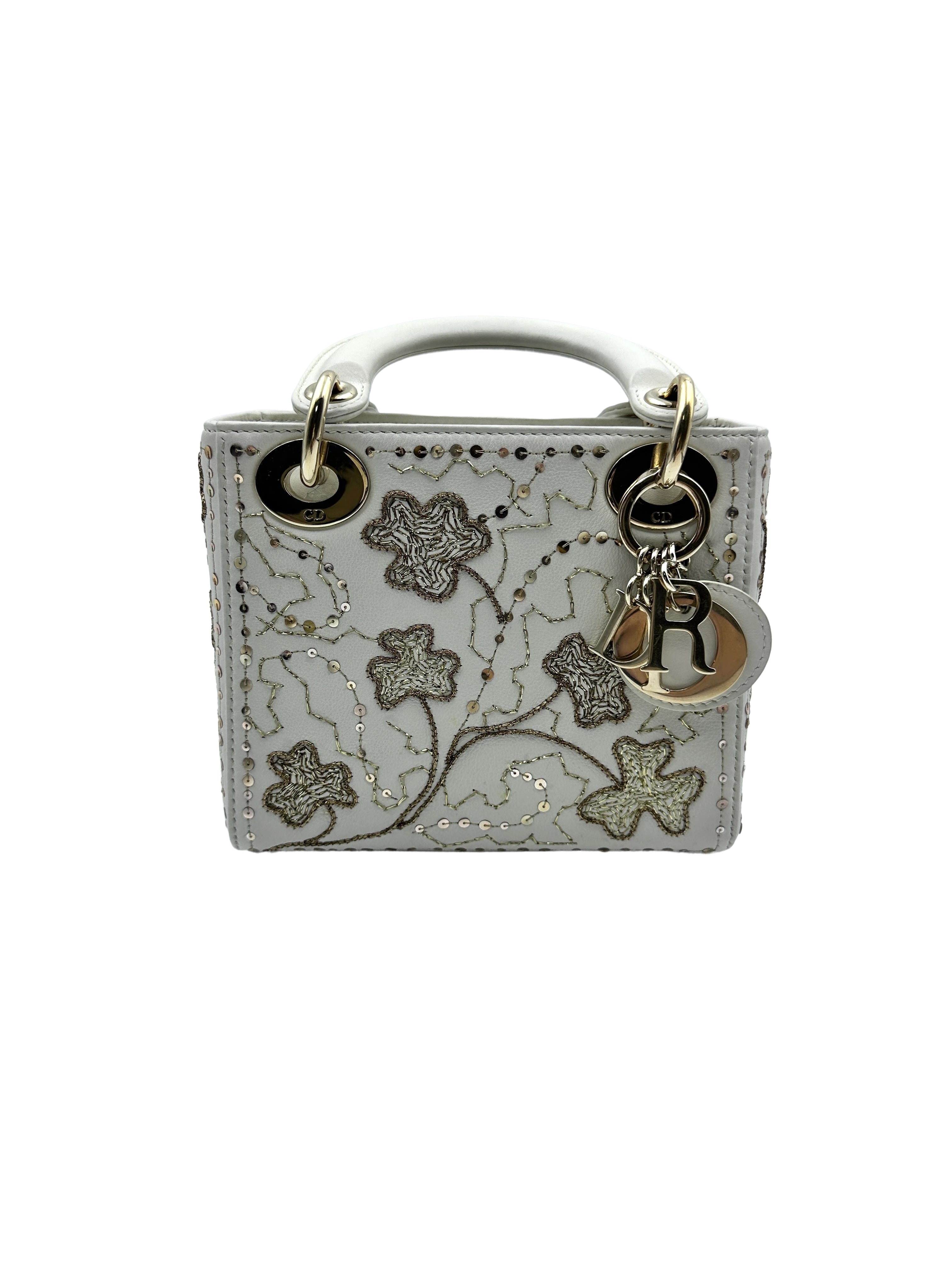 Christian Dior Lady Dior Small Clover Embroidered White DR258