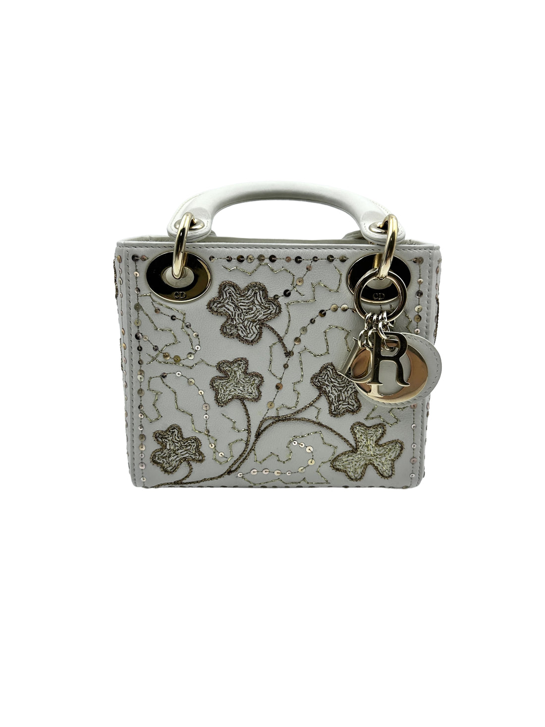 Christian Dior Lady Dior Small Clover Embroidered White DR258