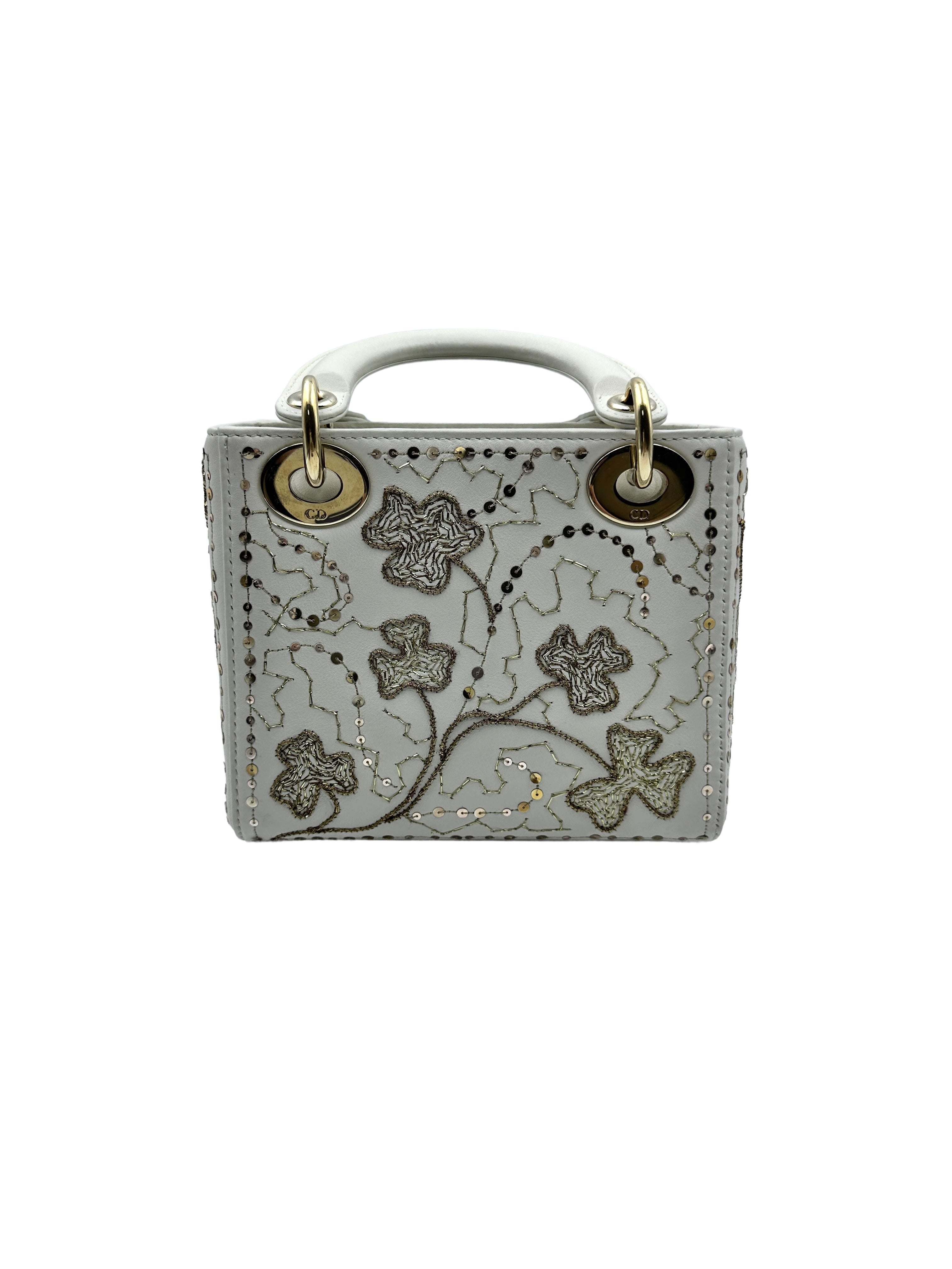 Christian Dior Lady Dior Small Clover Embroidered White DR258