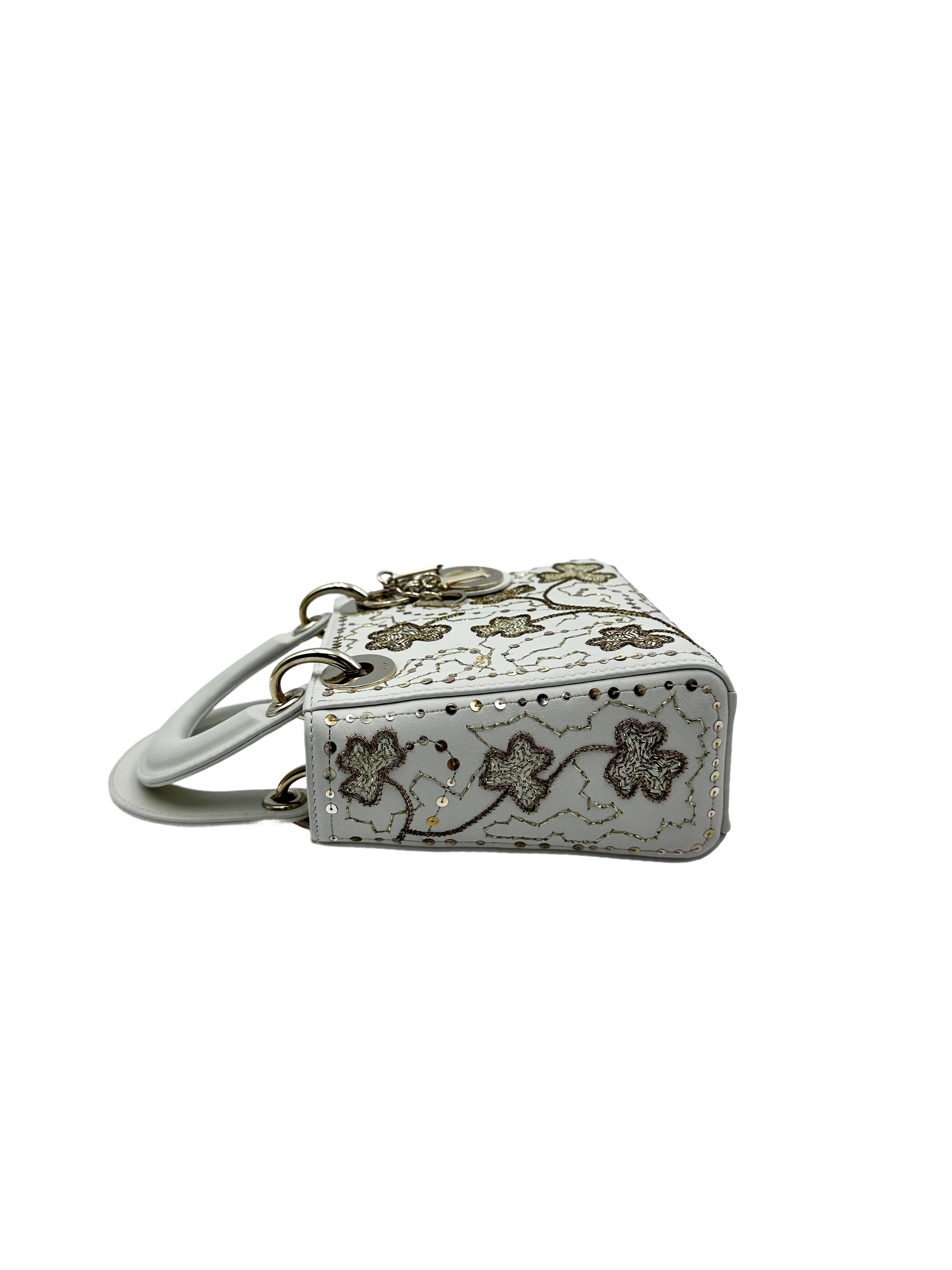 Christian Dior Lady Dior Small Clover Embroidered White DR258