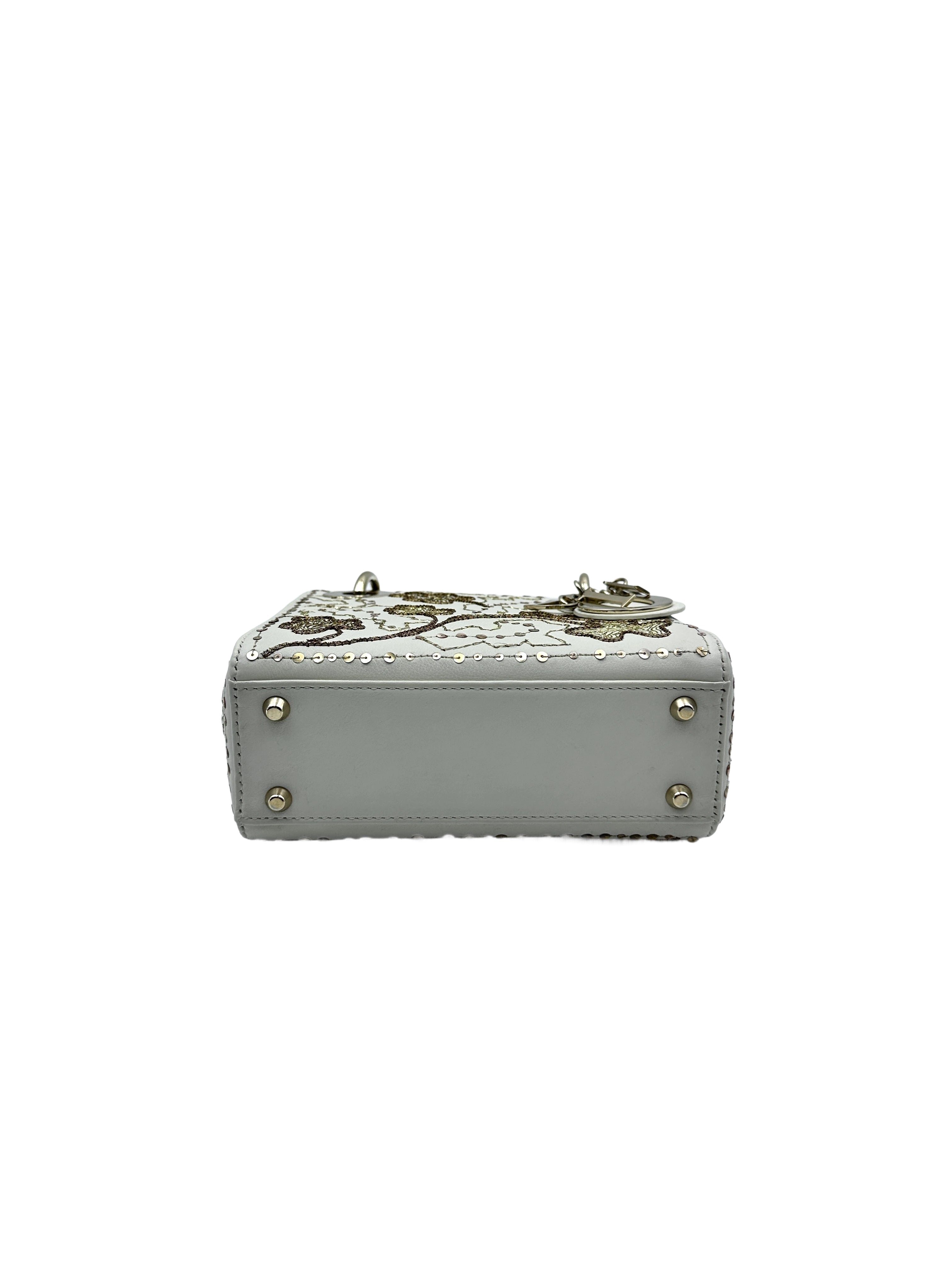Christian Dior Lady Dior Small Clover Embroidered White DR258